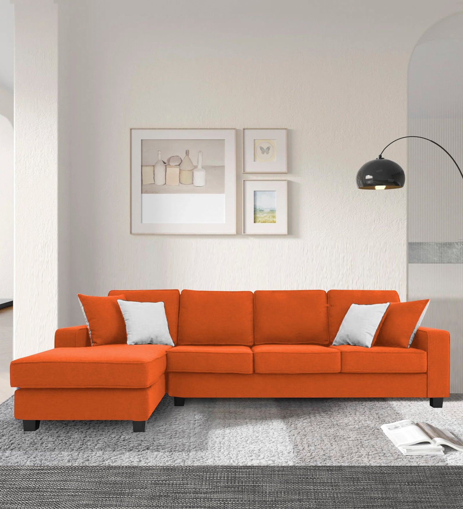 Ladybug Fabric RHS Sectional Sofa (3+Lounger) In Vivid Orange Colour - Febonic Living