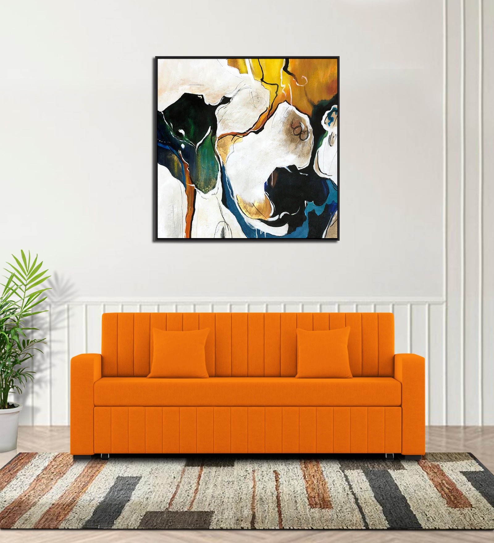 Calra Fabric 3 Seater Pull Out Sofa Cum Bed In Vivid Orange Colour With Storage - Febonic Living