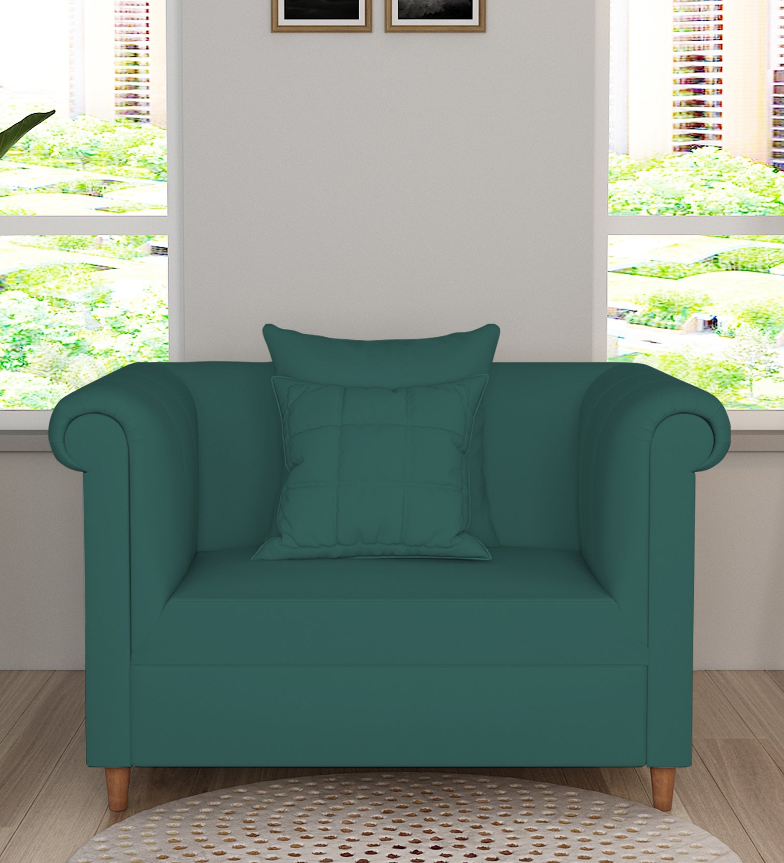 Rubi Velvet 1 Seater Sofa In Pine green Colour - Febonic Living