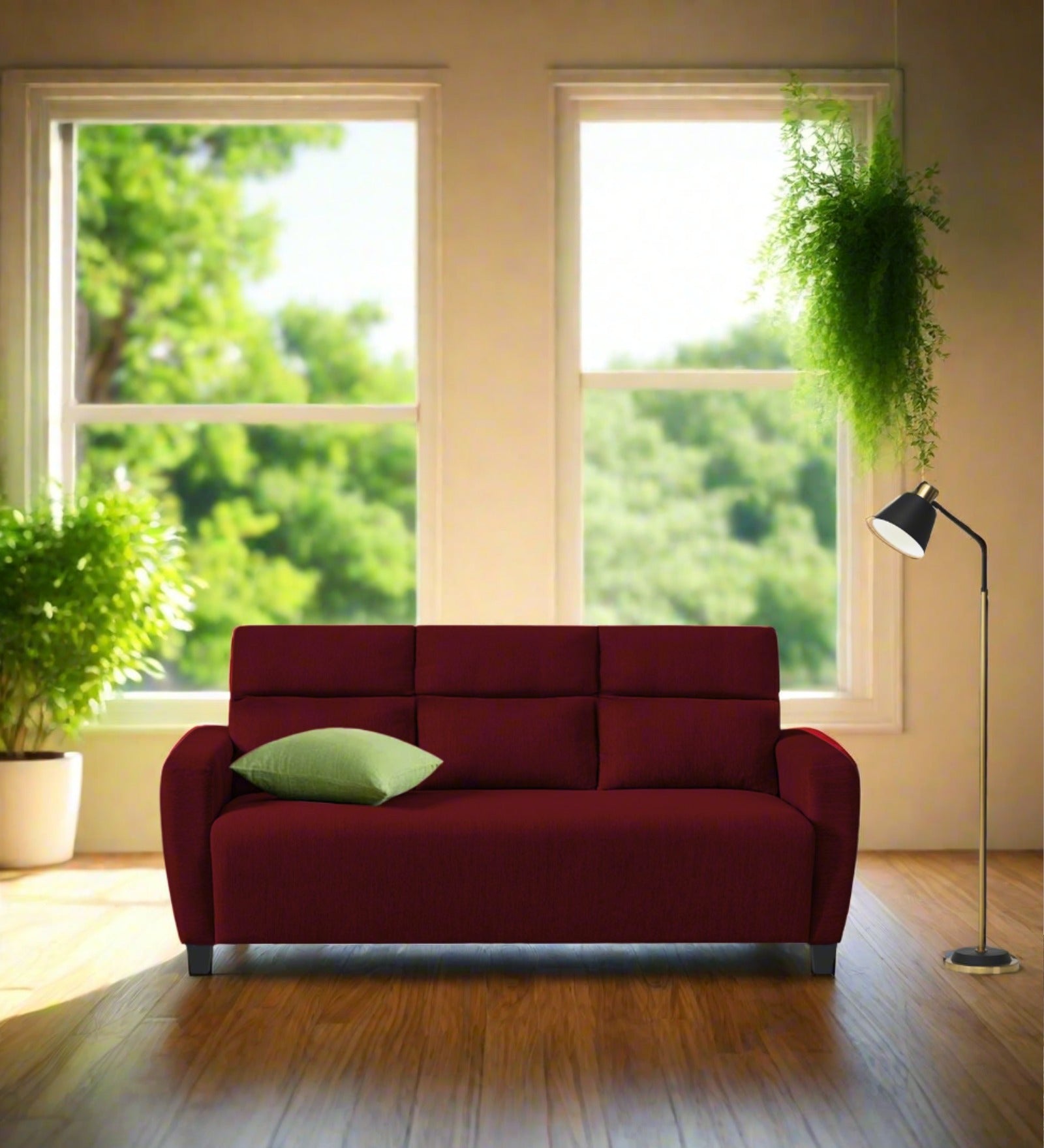 Bakadi Fabric 3 Seater Sofa in Ruby Red Colour