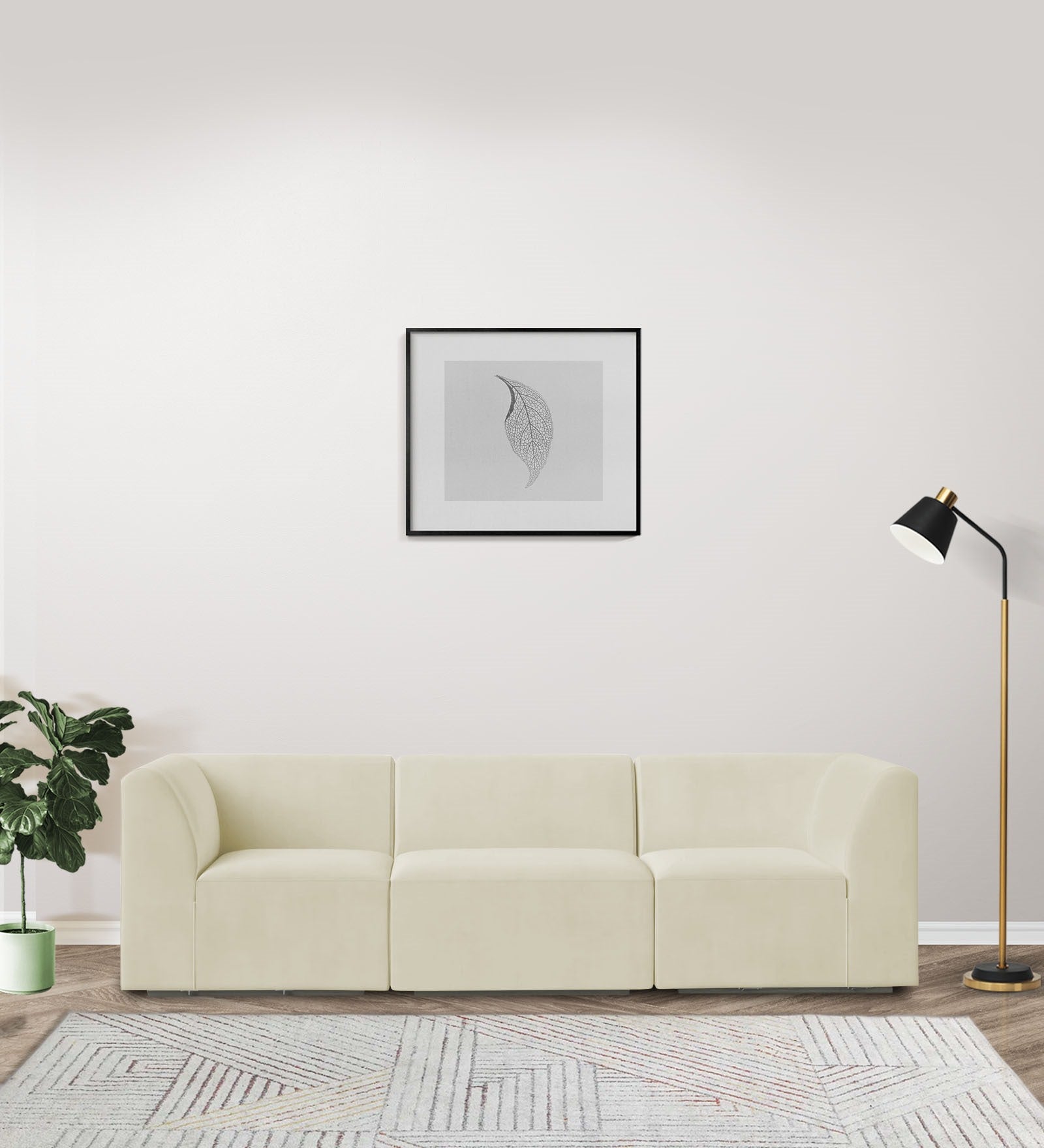 Bufa Velvet 3 Seater Sofa in Warm White Colour