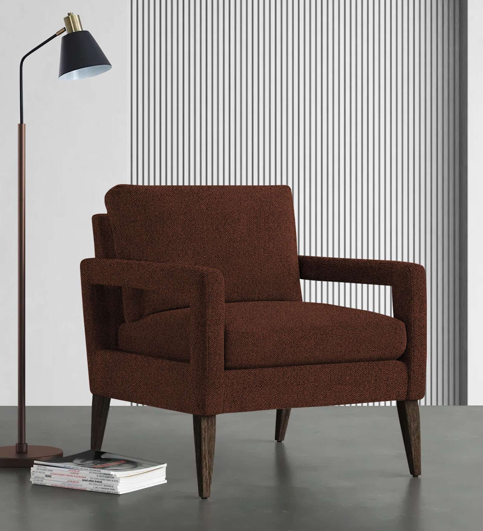 Olsen Fabric Arm Chair In Coffee Brown Colour - Febonic Living
