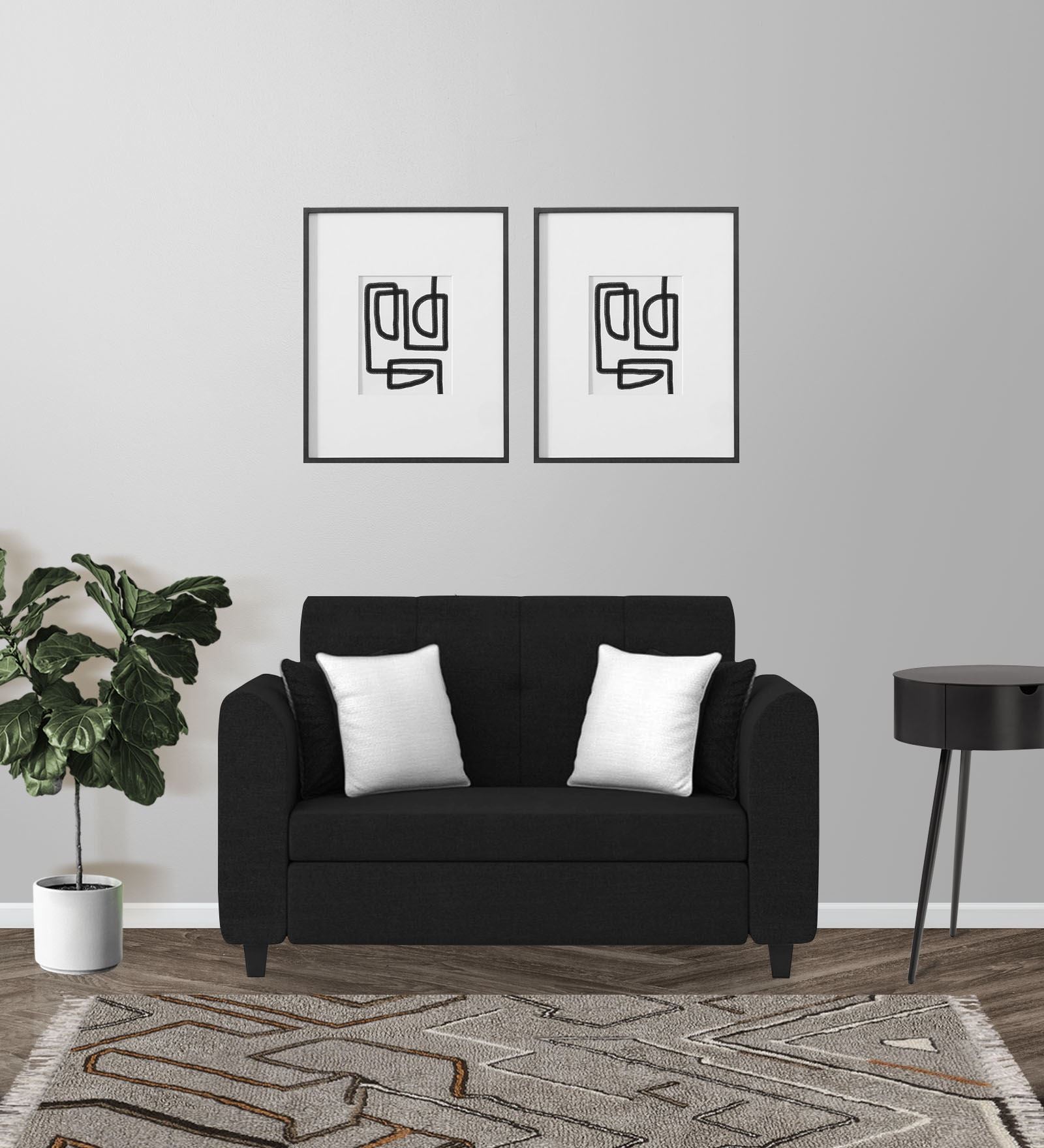 Denmark Fabric 2 Seater Sofa In Zed Black Colour - Febonic Living