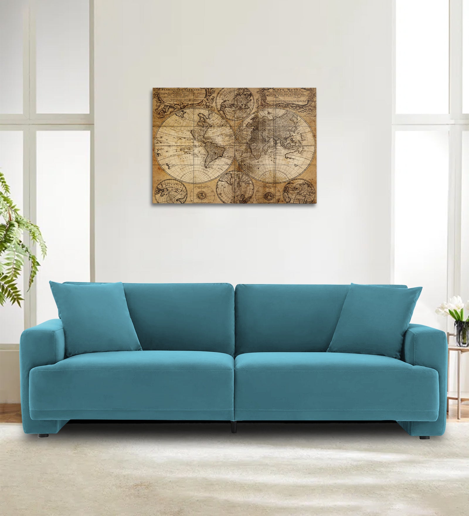 Kosta Velvet Seater Sofa In Aqua Blue Colour