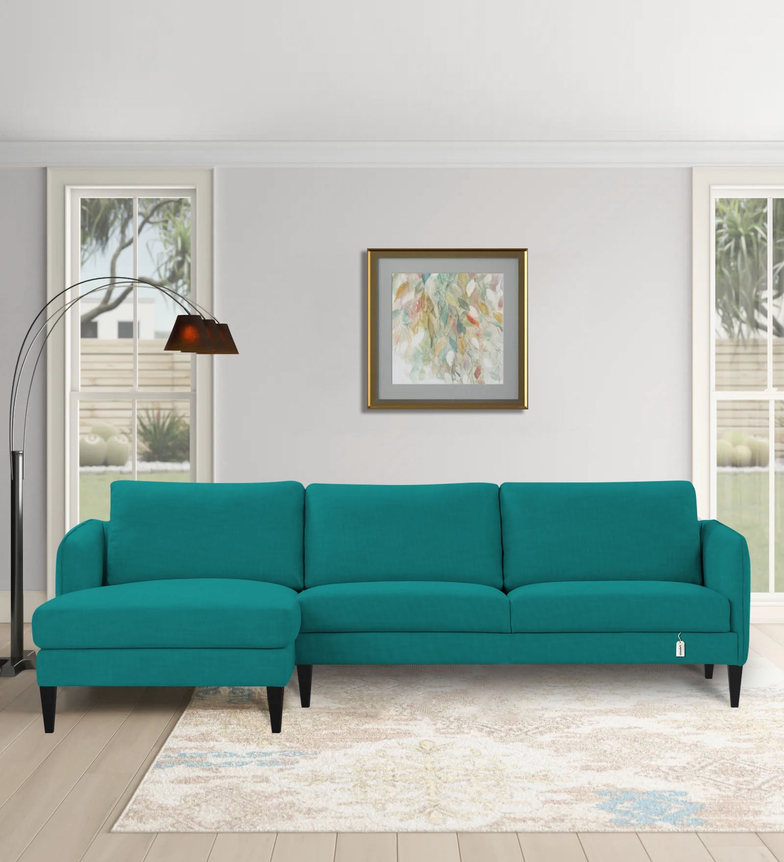 Piku Fabric RHS Sectional Sofa (3+Lounger) In Sea Green Colour - Febonic Living