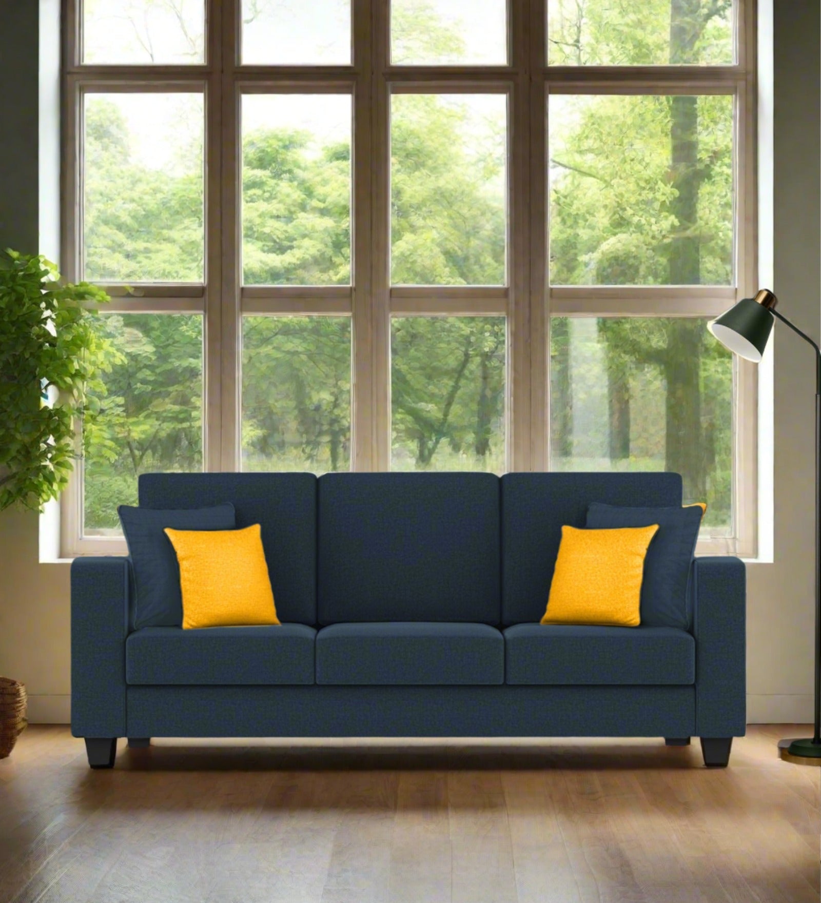 Nabi Fabric 3 Seater Sofa In Denim Blue Colour - Febonic Living