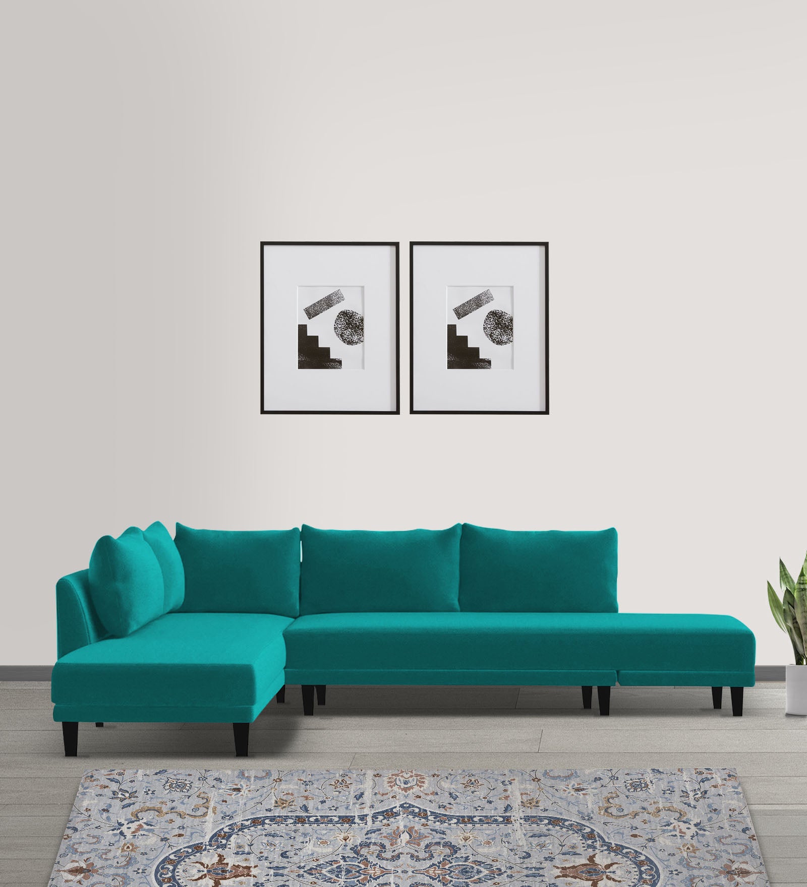 Ira Fabric RHS 6 Seater Convertible Sofa Cum Bed In Sea Green Colour - Febonic Living