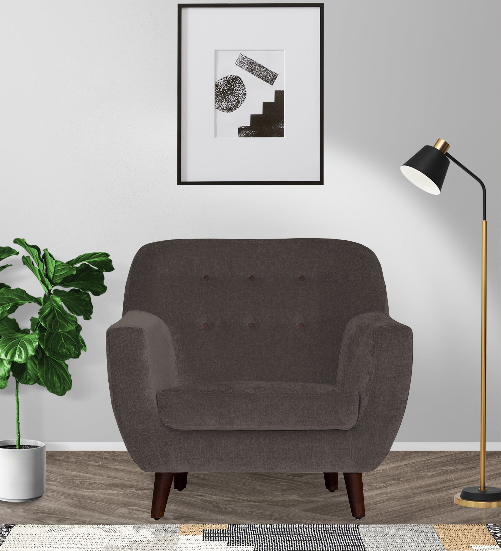 German Fabric 1 Seater Sofa In Caspa Brown Colour - Febonic Living