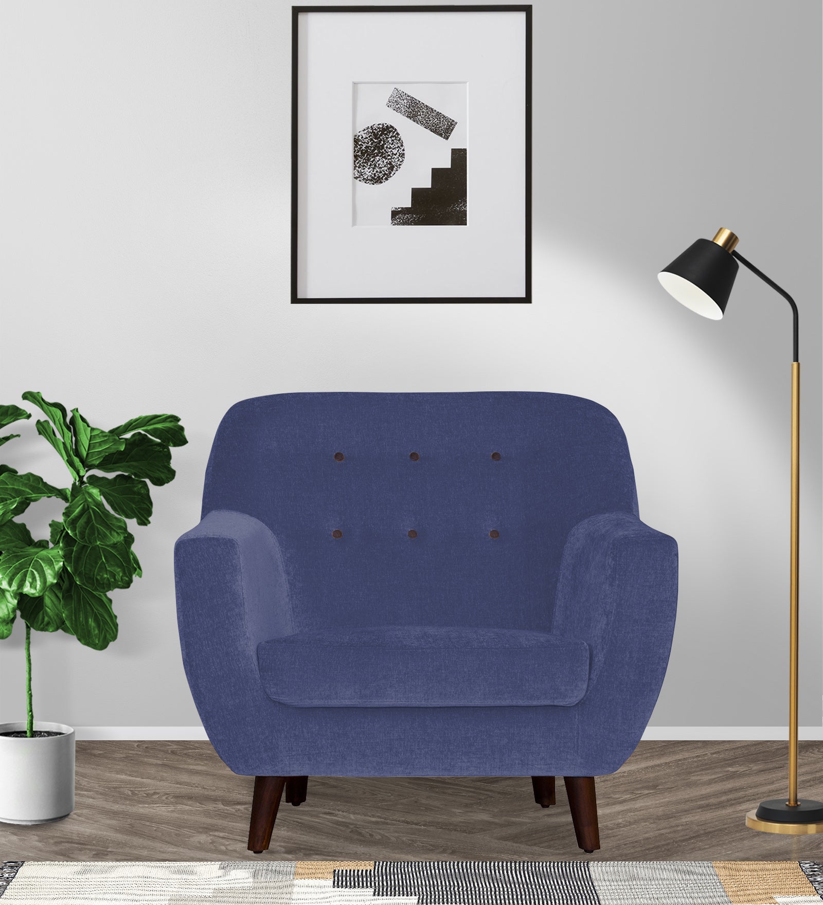 German Fabric 1 Seater Sofa In Slate Blue Colour - Febonic Living