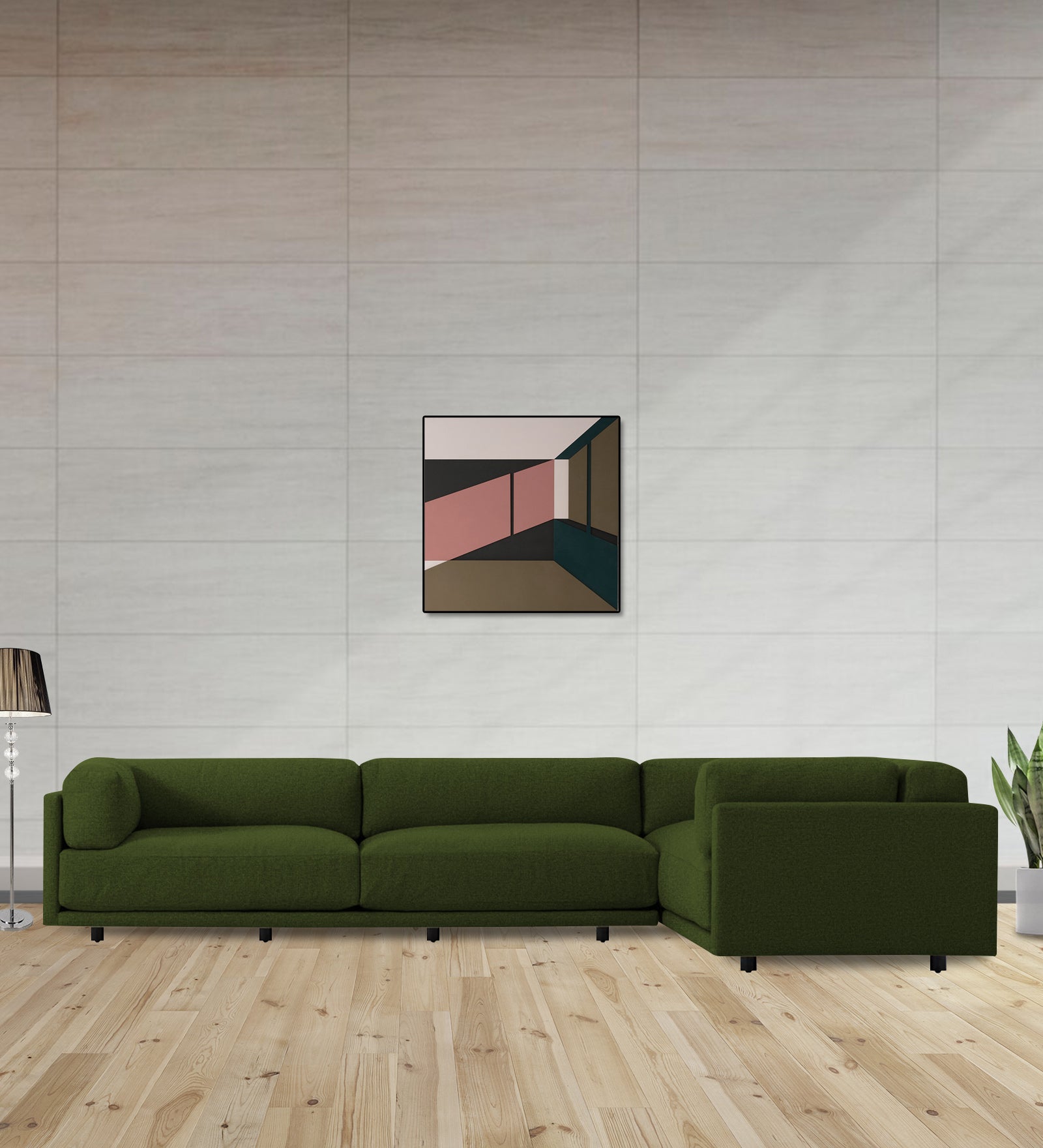 Nixon Fabric 6 Seater LHS Corner Sofa In Olive Green Colour - Febonic Living