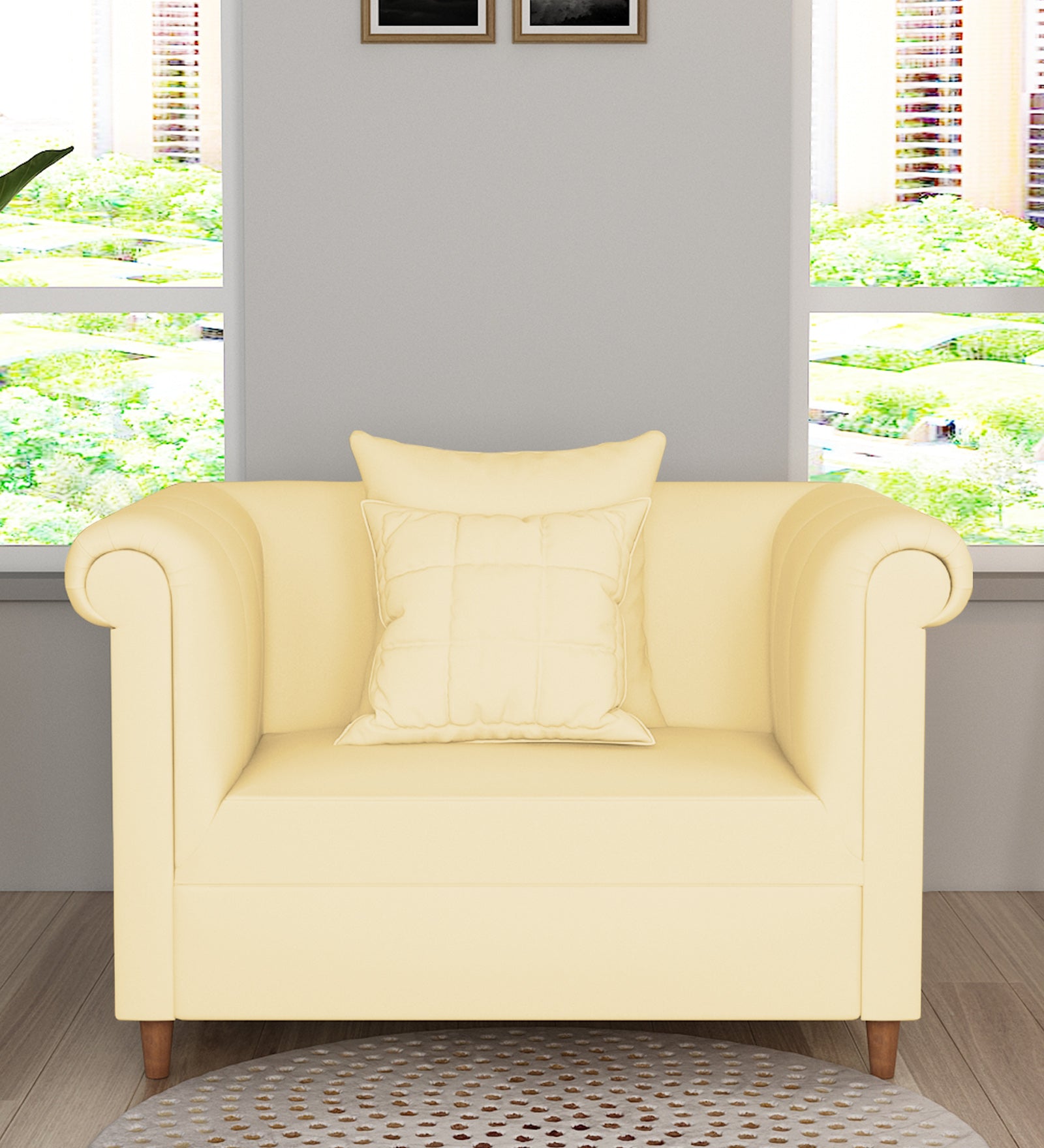 Rubi Velvet 1 Seater Sofa In Sandy Beige Colour - Febonic Living