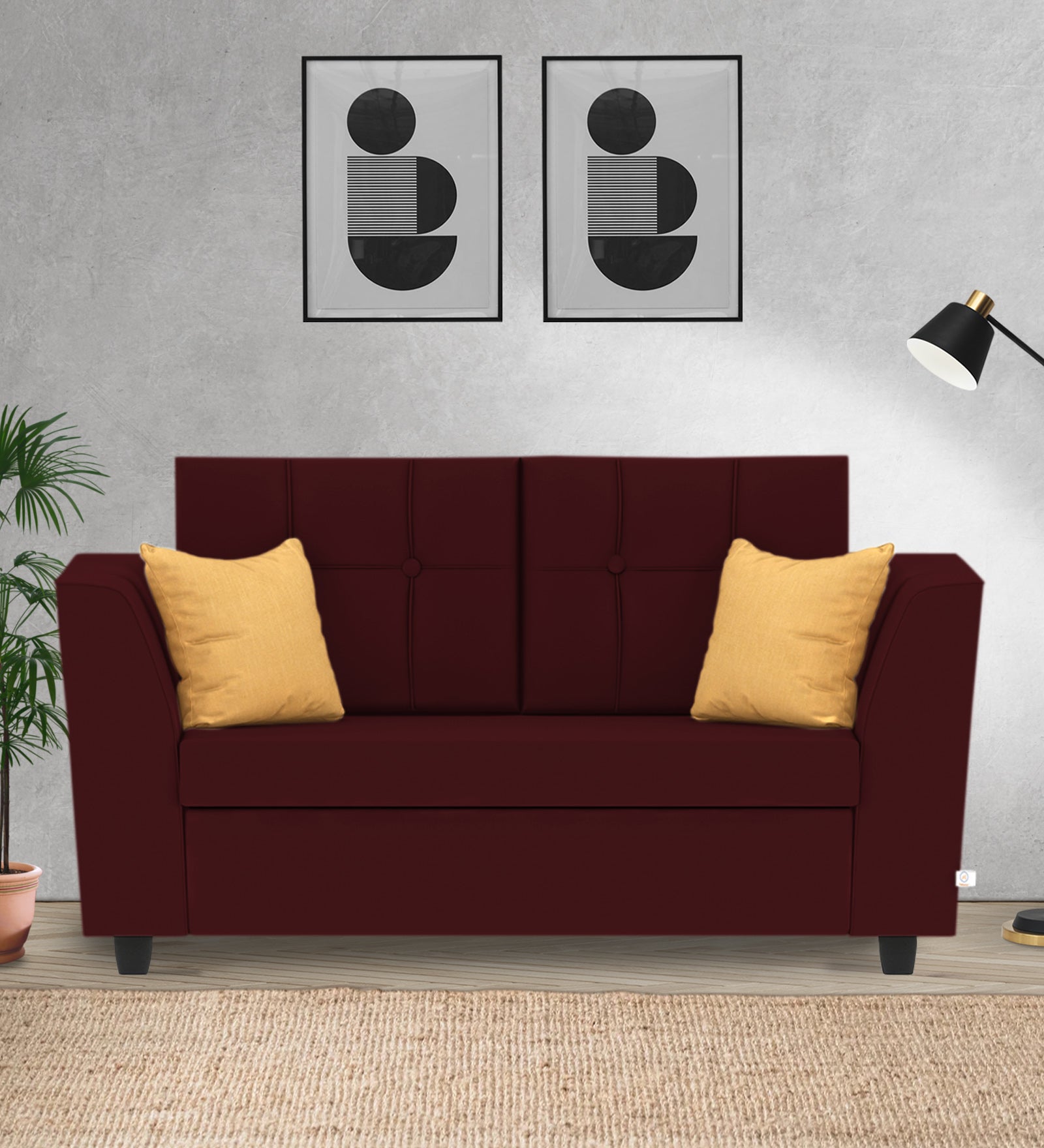 Nestin Velvet 2 Seater Sofa in Blood Maroon Colour