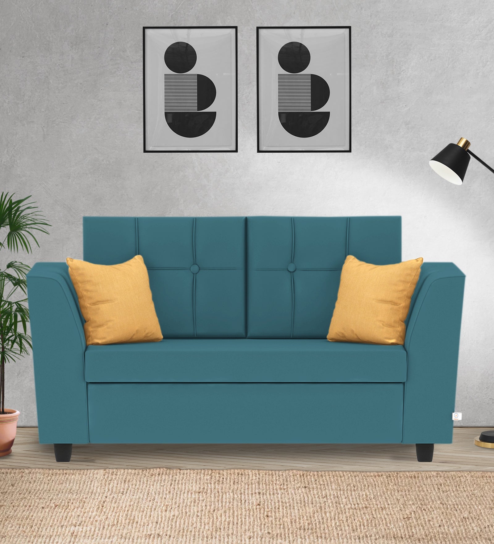 Nestin Velvet 2 Seater Sofa In Aqua Blue Colour - Febonic Living