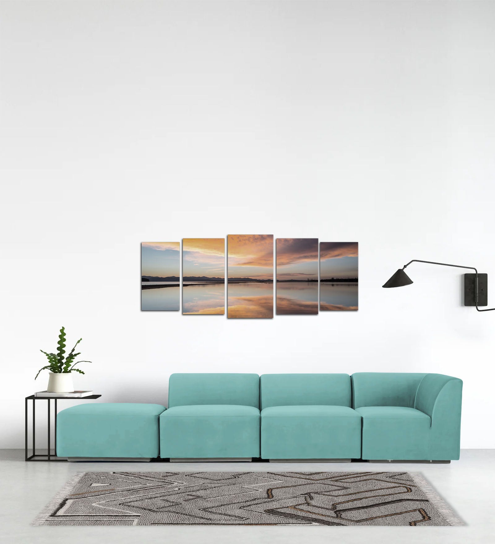Bufa Velvet LHS Sectional Sofa In Aqua Blue Colour With Ottoman - Febonic Living