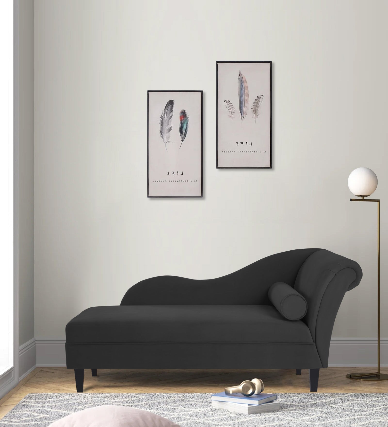 Rana Velvet LHS Chaise Lounger In Hory Grey Colour - Febonic Living