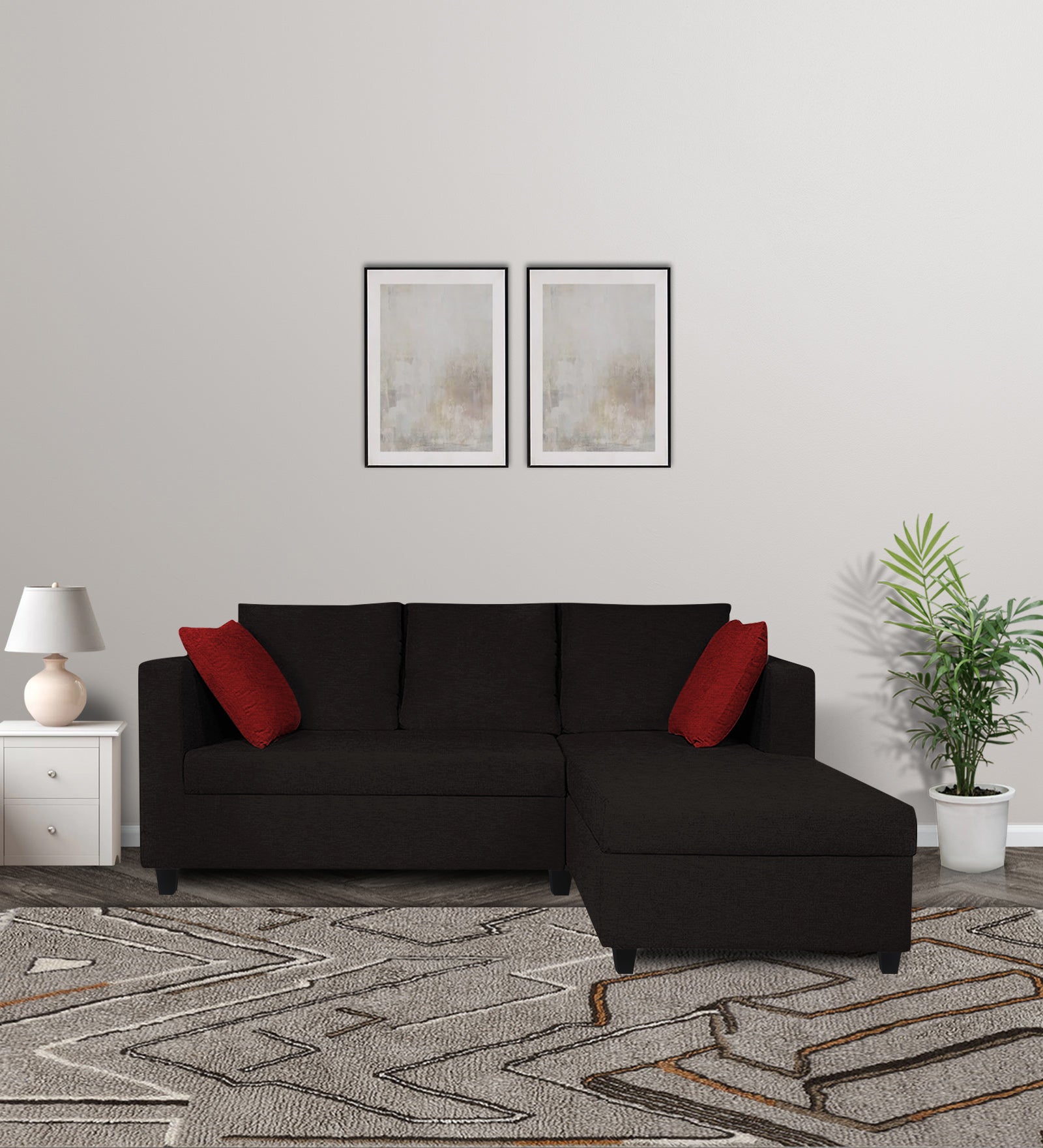 Nebula Fabric LHS Sectional Sofa (2+Lounger) In Cara Brown Colour - Febonic Living