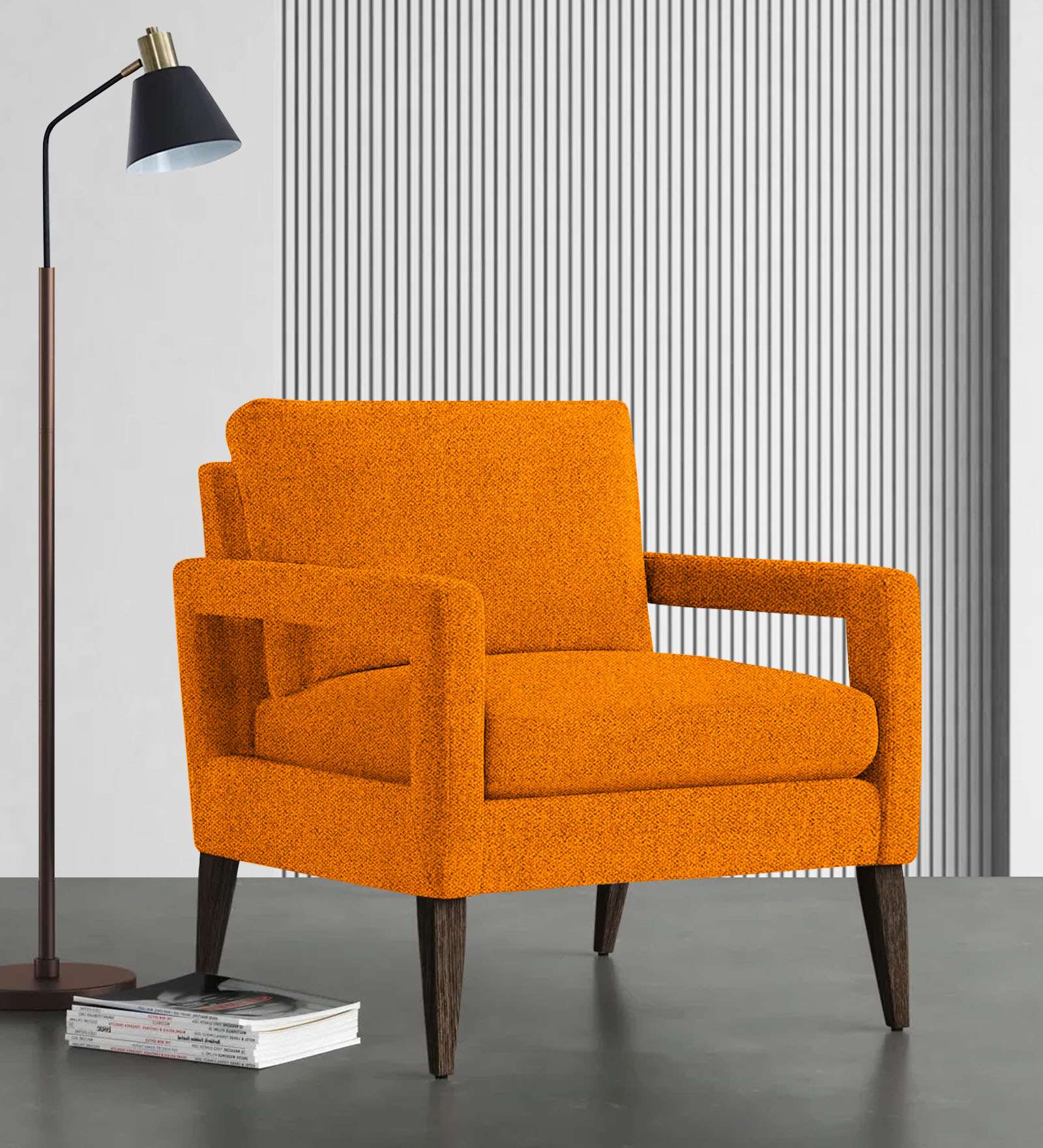 Olsen Fabric Arm Chair In Vivid Orange Colour - Febonic Living