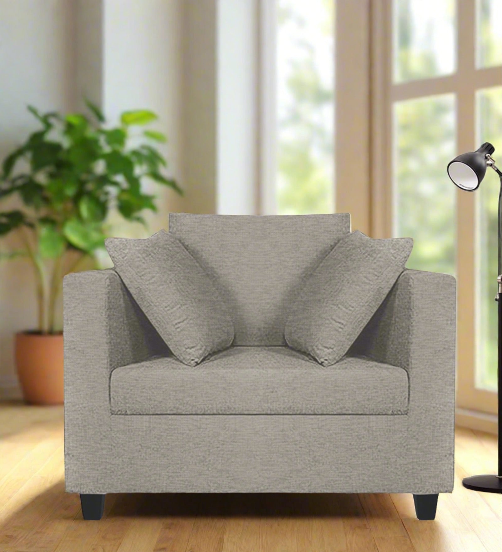 Nuska Fabric 1 Seater Sofa In Ash Grey Colour - Febonic Living