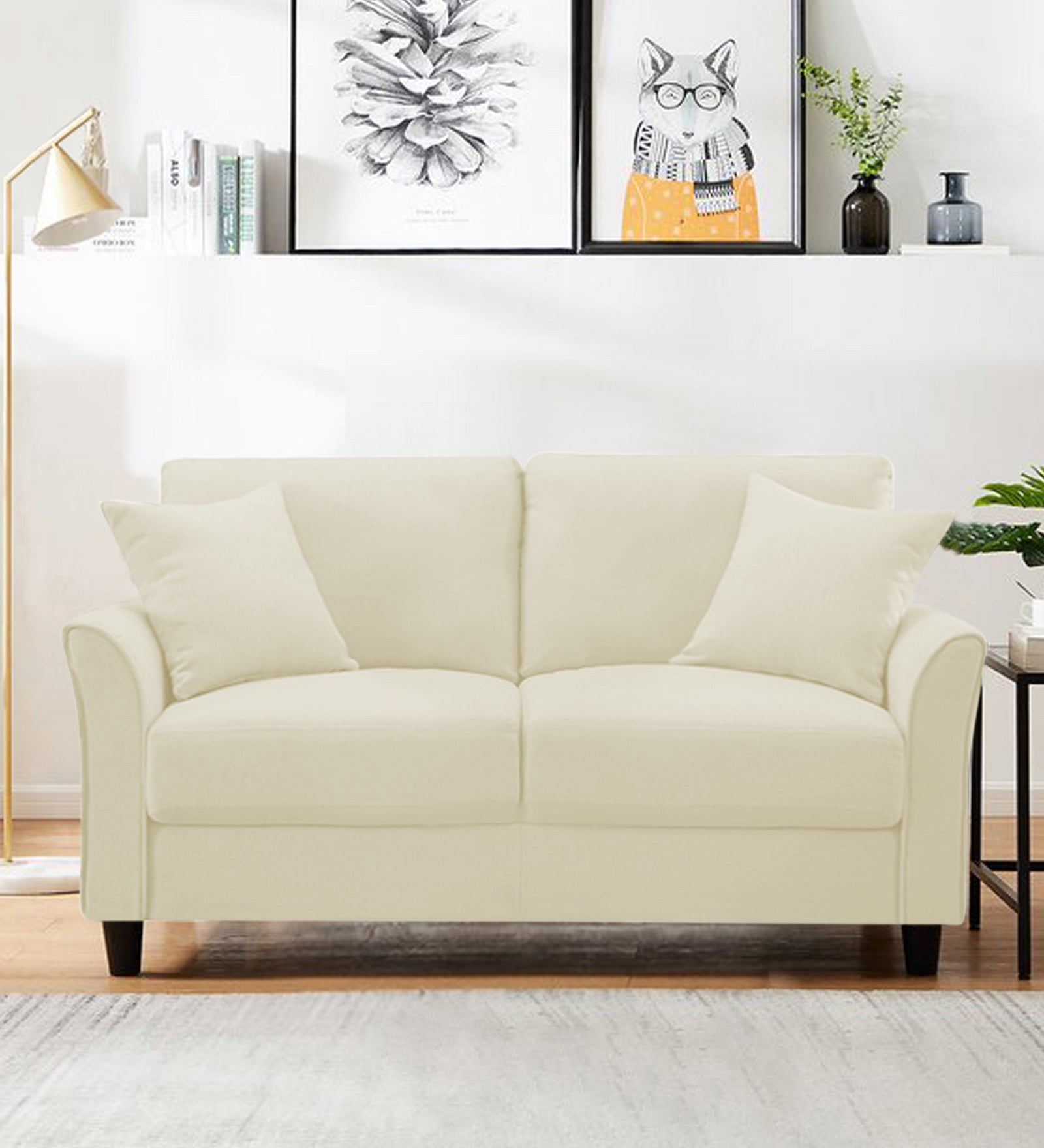 Daroo Velvet 2 Seater Sofa In Warm White Colour - Febonic Living