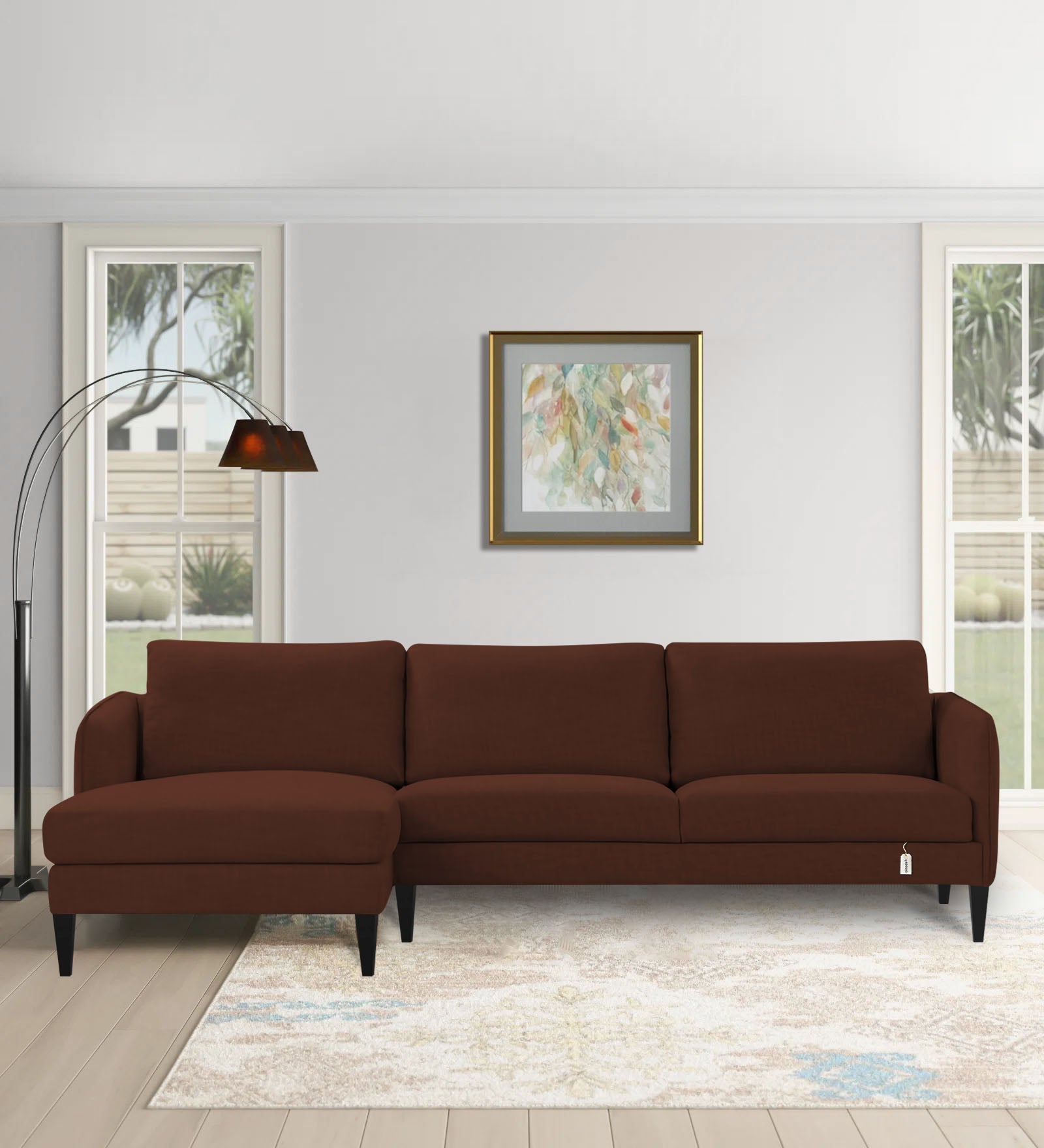 Piku Fabric RHS Sectional Sofa (3+Lounger) In Coffee Brown Colour - Febonic Living