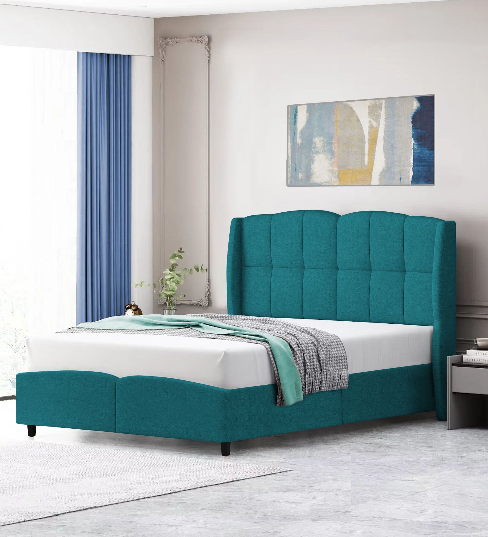 Jovi Velvet Queen Size Bed In Pine Green In Colour - Febonic Living