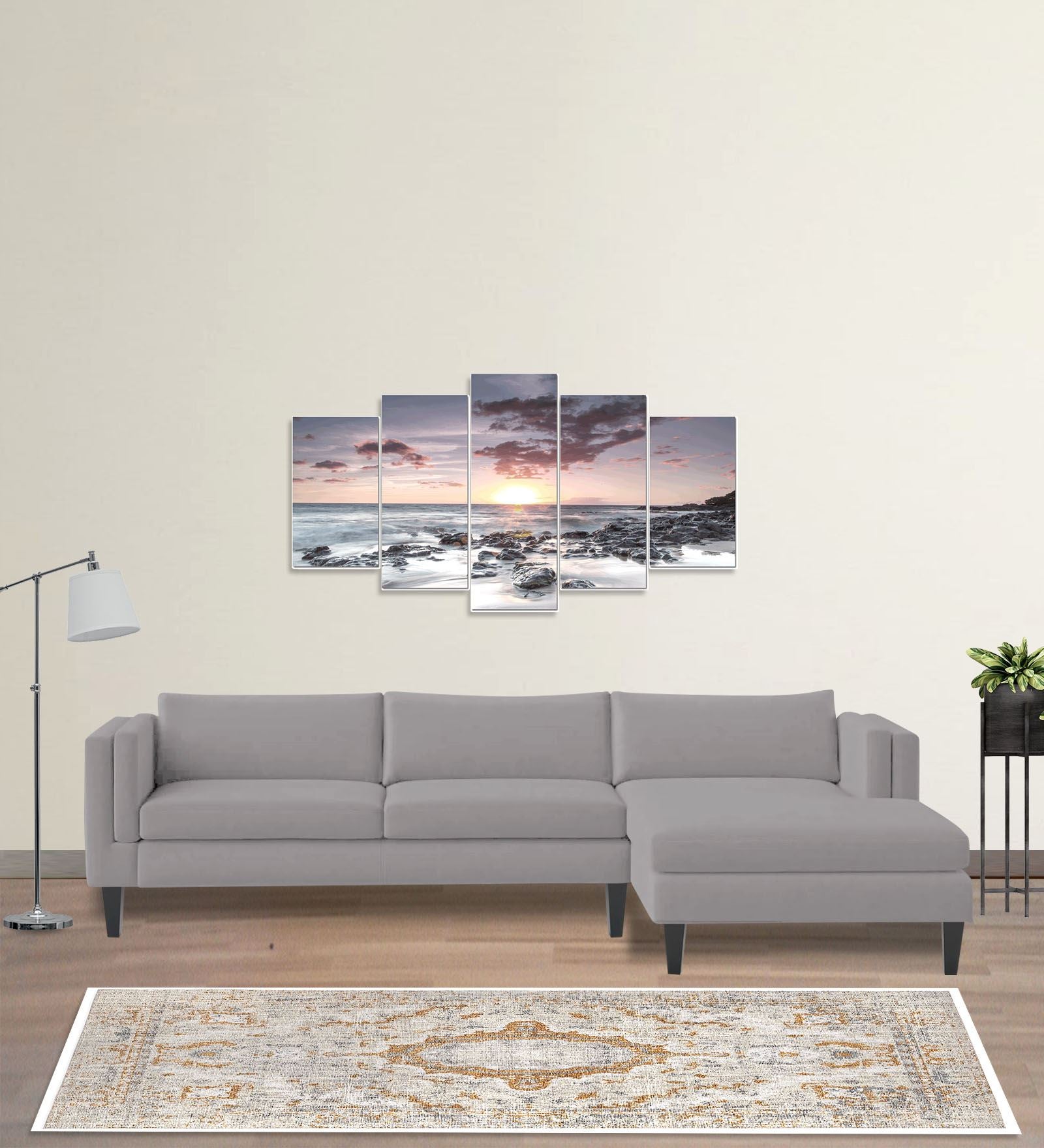 Jasper Velvet LHS Sectional Sofa (3+Lounger) In Concrete grey Colour - Febonic Living