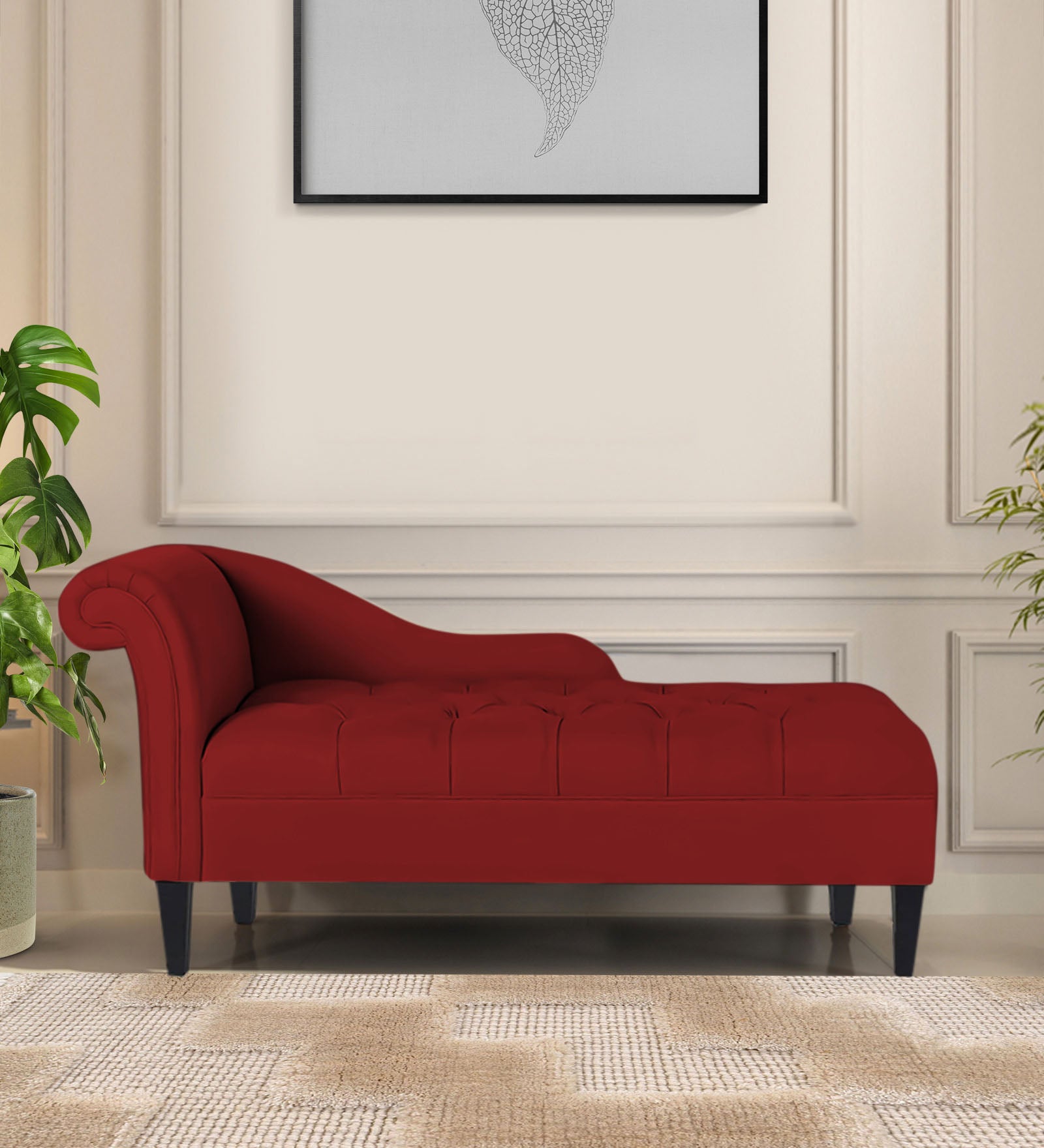 Adria Fabric RHS Chaise Lounger In Blood Maroon Colour - Febonic Living
