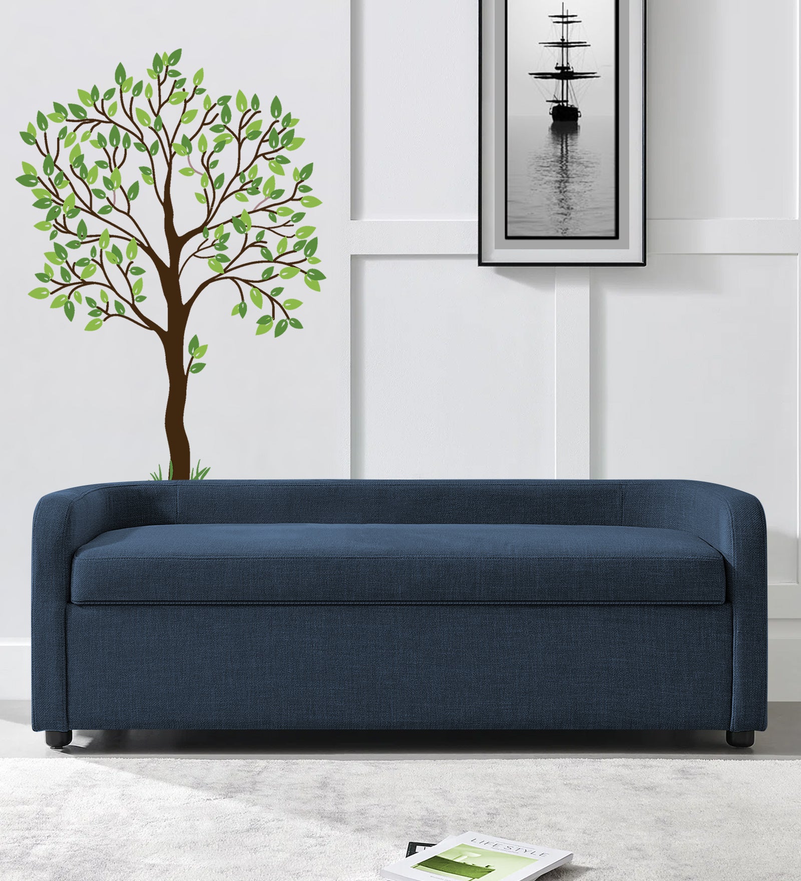 Cooper Fabric Storage Bench In Light Blue Colour - Febonic Living