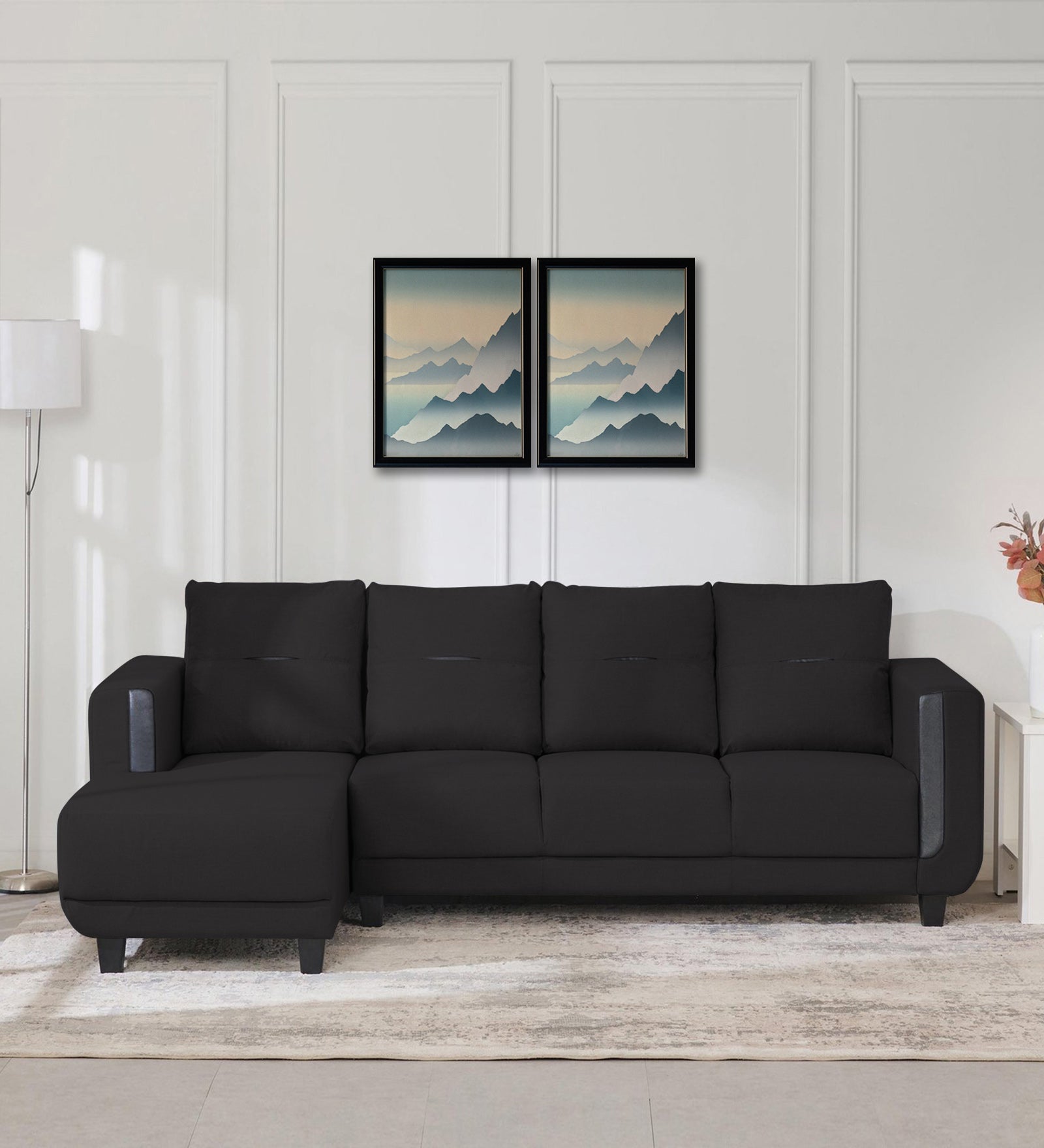 Perry Fabric RHS Sectional Sofa (3+Lounger) In Maba Grey Colour - Febonic Living