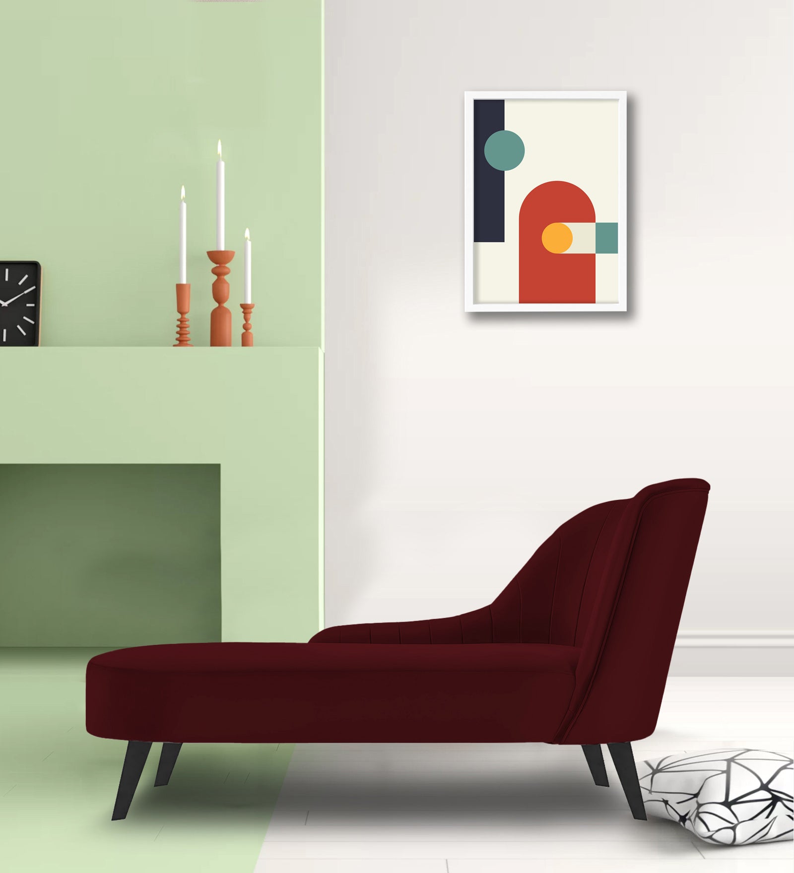 Flora Velvet LHS Chaise Lounger In Dark Maroon Colour - Febonic Living