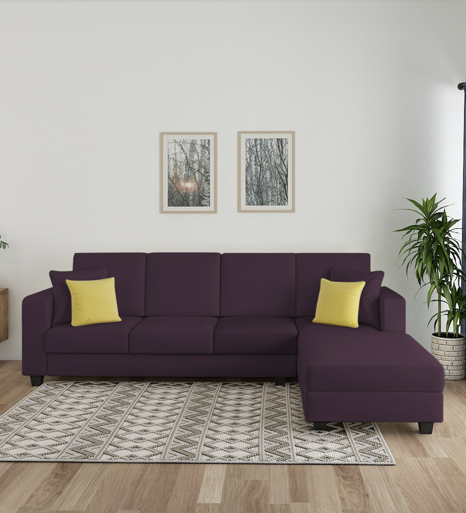 Nabi Fabric LHS Sectional Sofa (3+Lounger) In Greek Purple Colour - Febonic Living