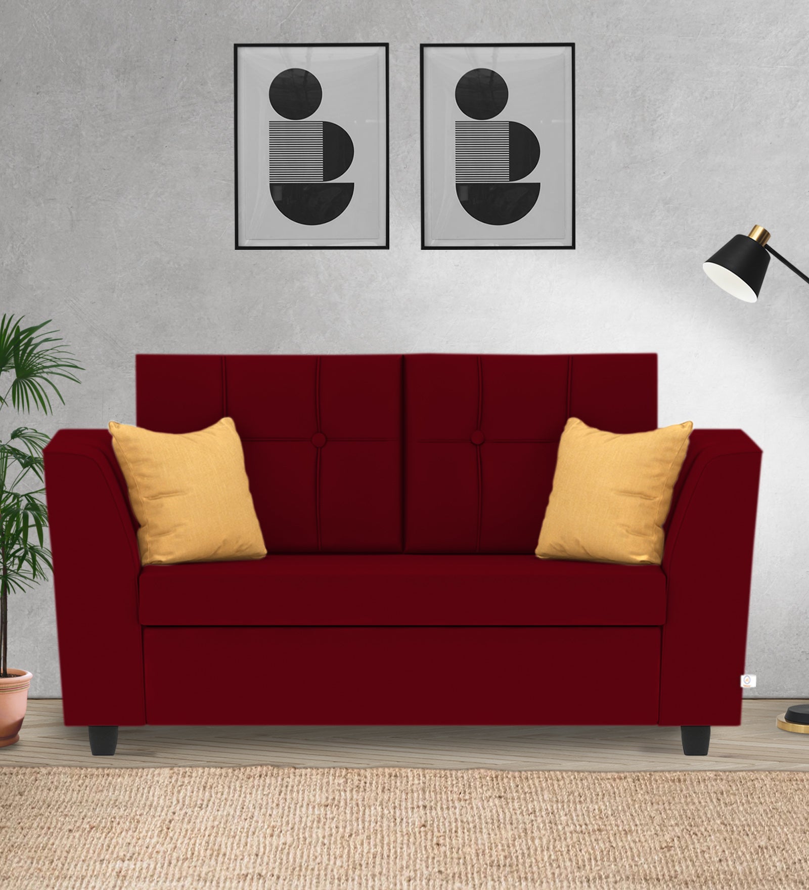 Nestin Velvet 2 Seater Sofa in Cherry red Colour