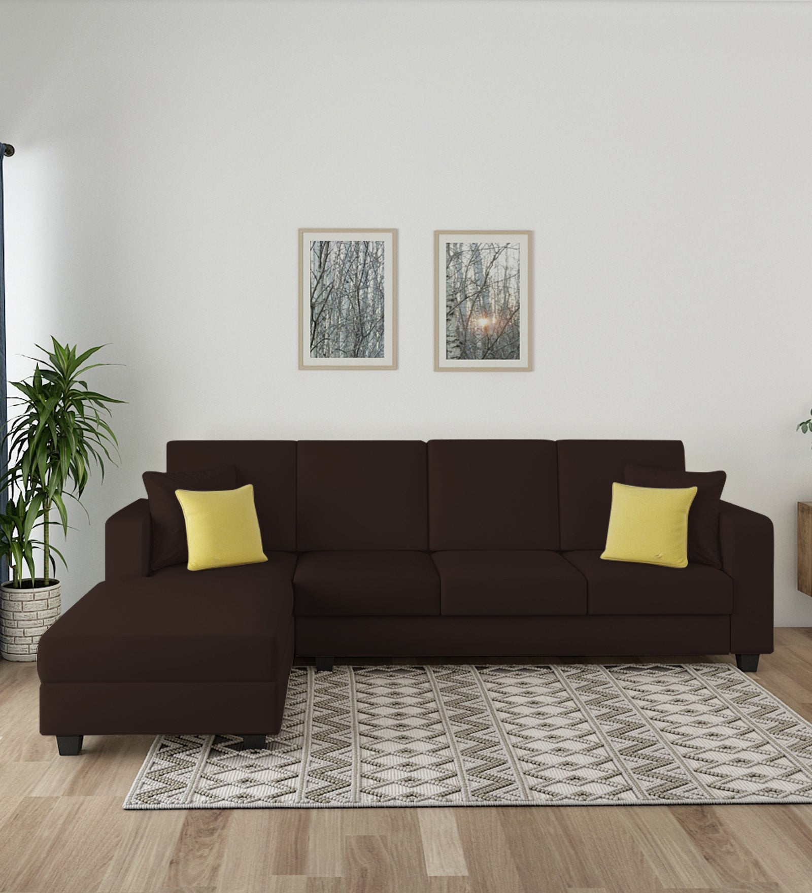 Nabi Fabric RHS Sectional Sofa (3+Lounger) In Coffee Brown Colour - Febonic Living
