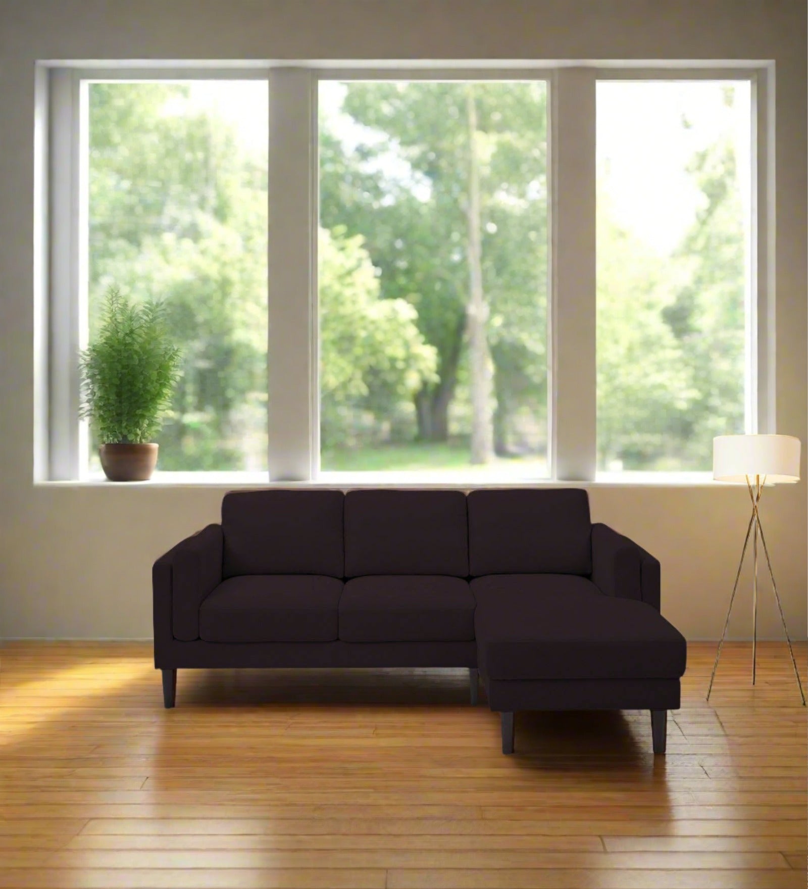 Creata Fabric LHS Sectional Sofa (2+Lounger) in Cara Brown Colour by Febonic