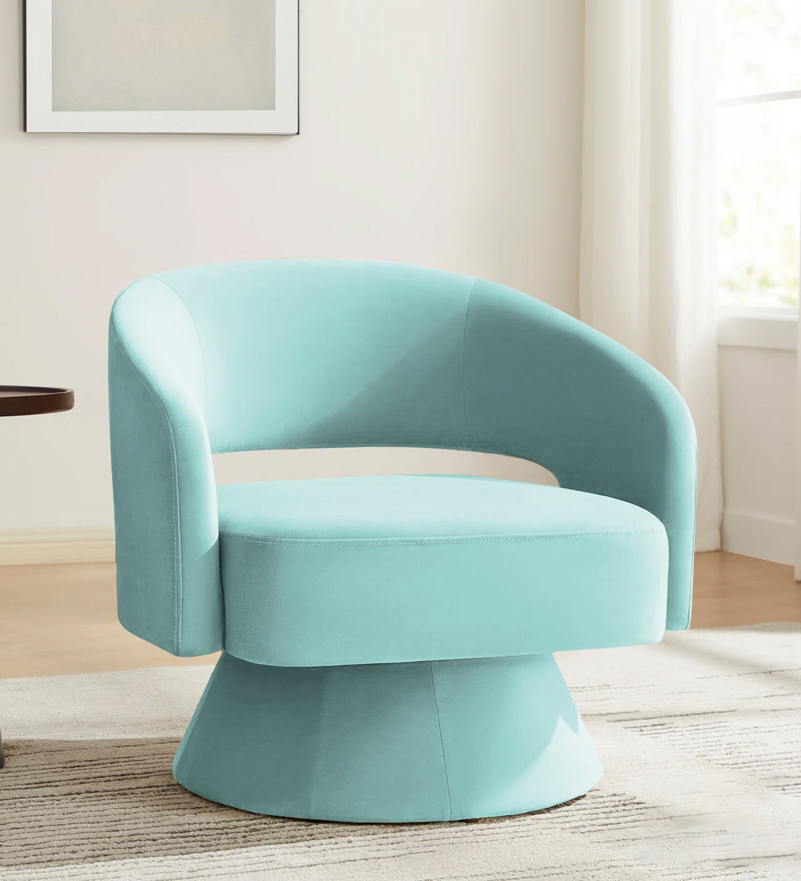 Pendra Velvet Swivel Chair In Barmunda Aqua Colour - Febonic Living