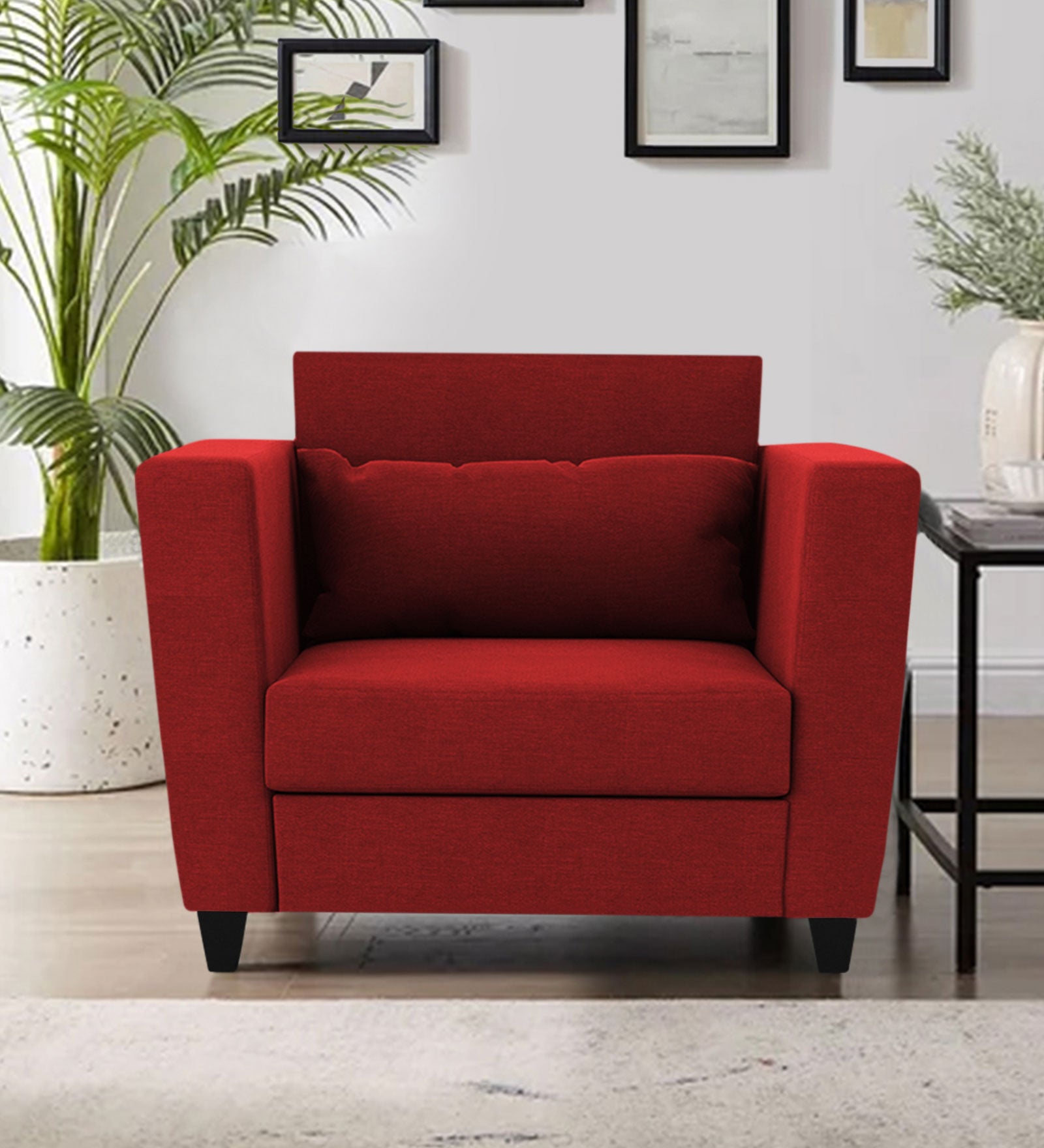 Tokyo Fabric 1 Seater Sofa In Blood Maroon Colour - Febonic Living