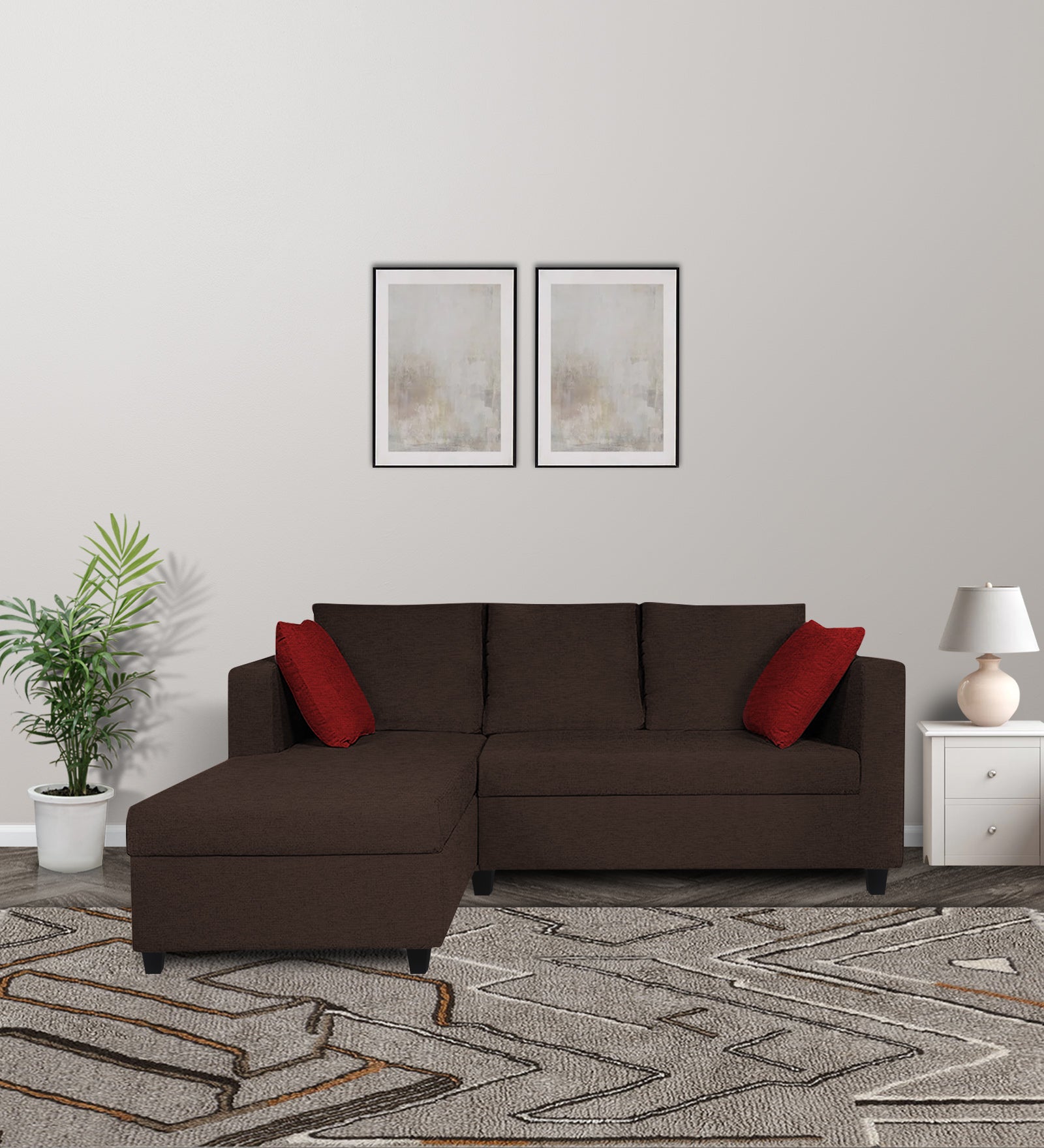 Nebula Fabric RHS Sectional Sofa (2+Lounger) In Coffee Brown Colour - Febonic Living