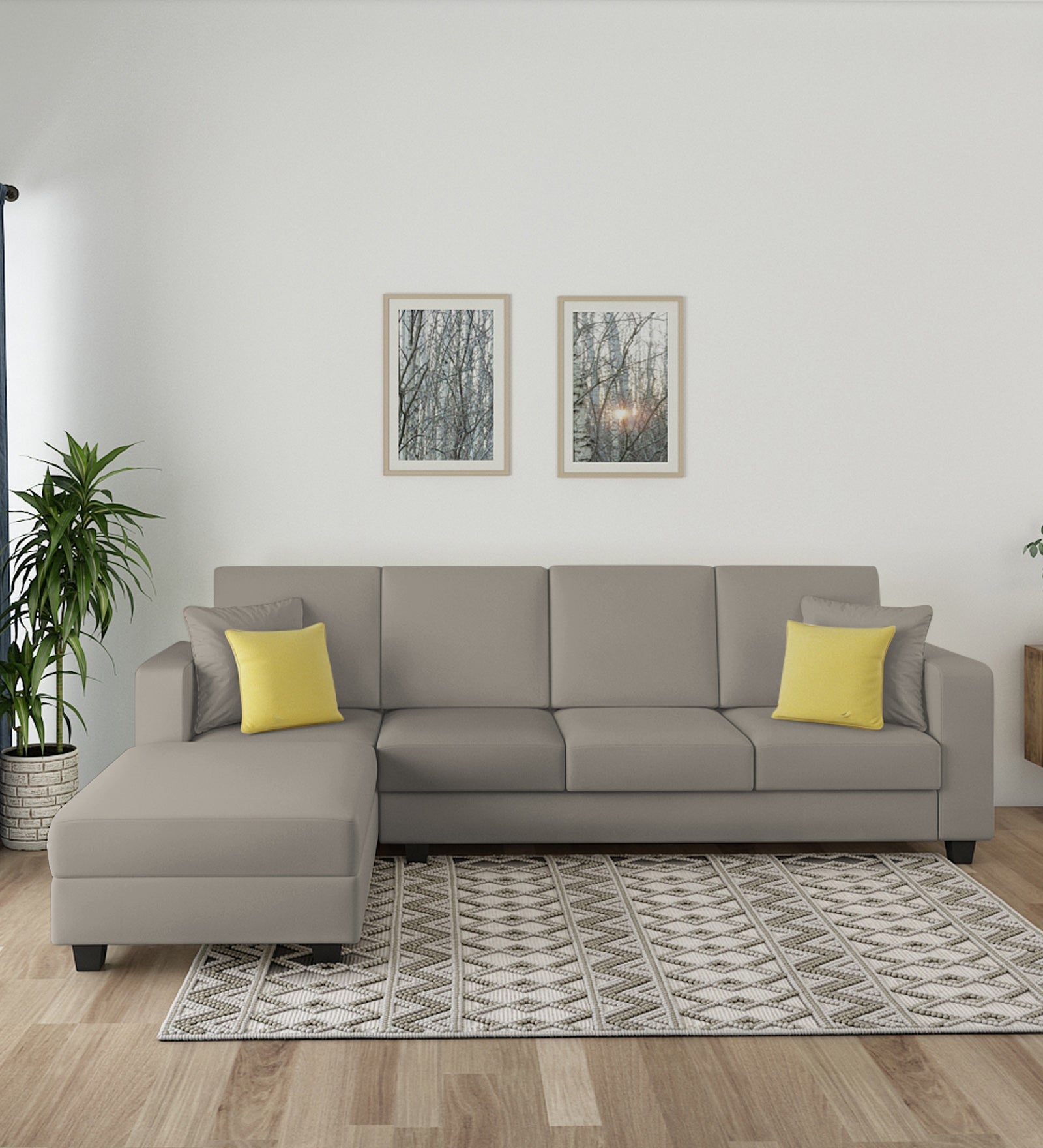 Nabi Fabric RHS Sectional Sofa (3+Lounger) In Ash Grey Colour - Febonic Living