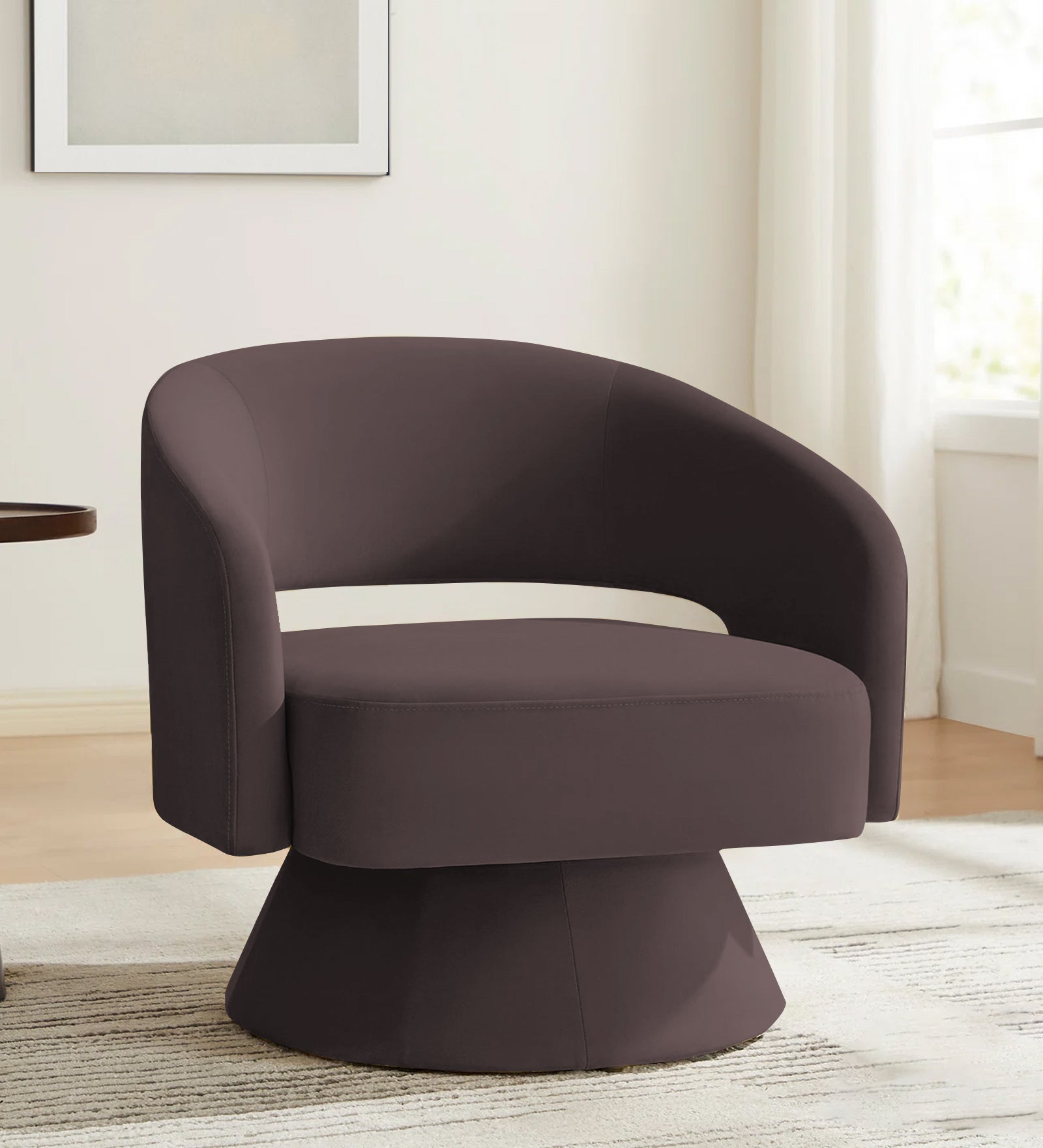 Pendra Velvet Swivel Chair In Mocha Brown Colour - Febonic Living