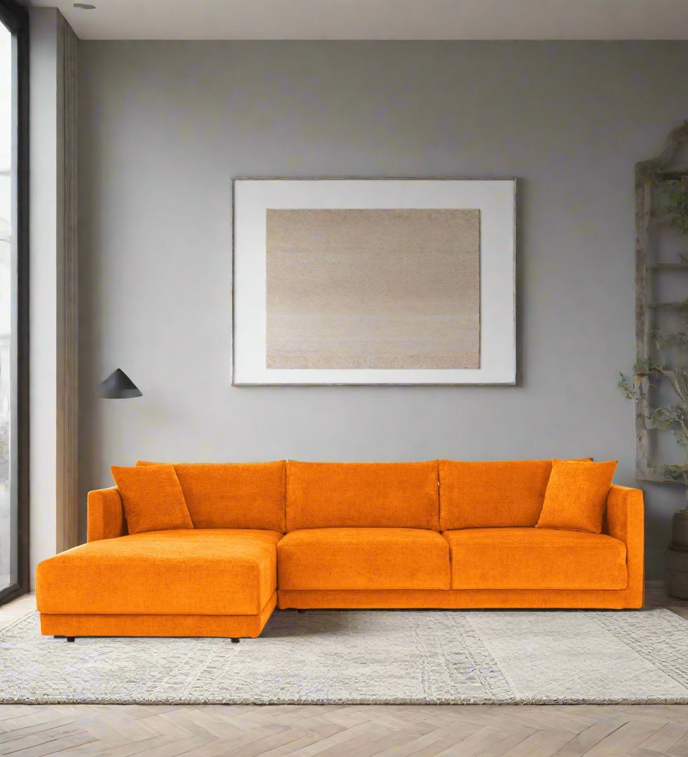 Northern Fabric RHS Sectional Sofa (3+Lounger) In Vivid orange Colour - Febonic Living