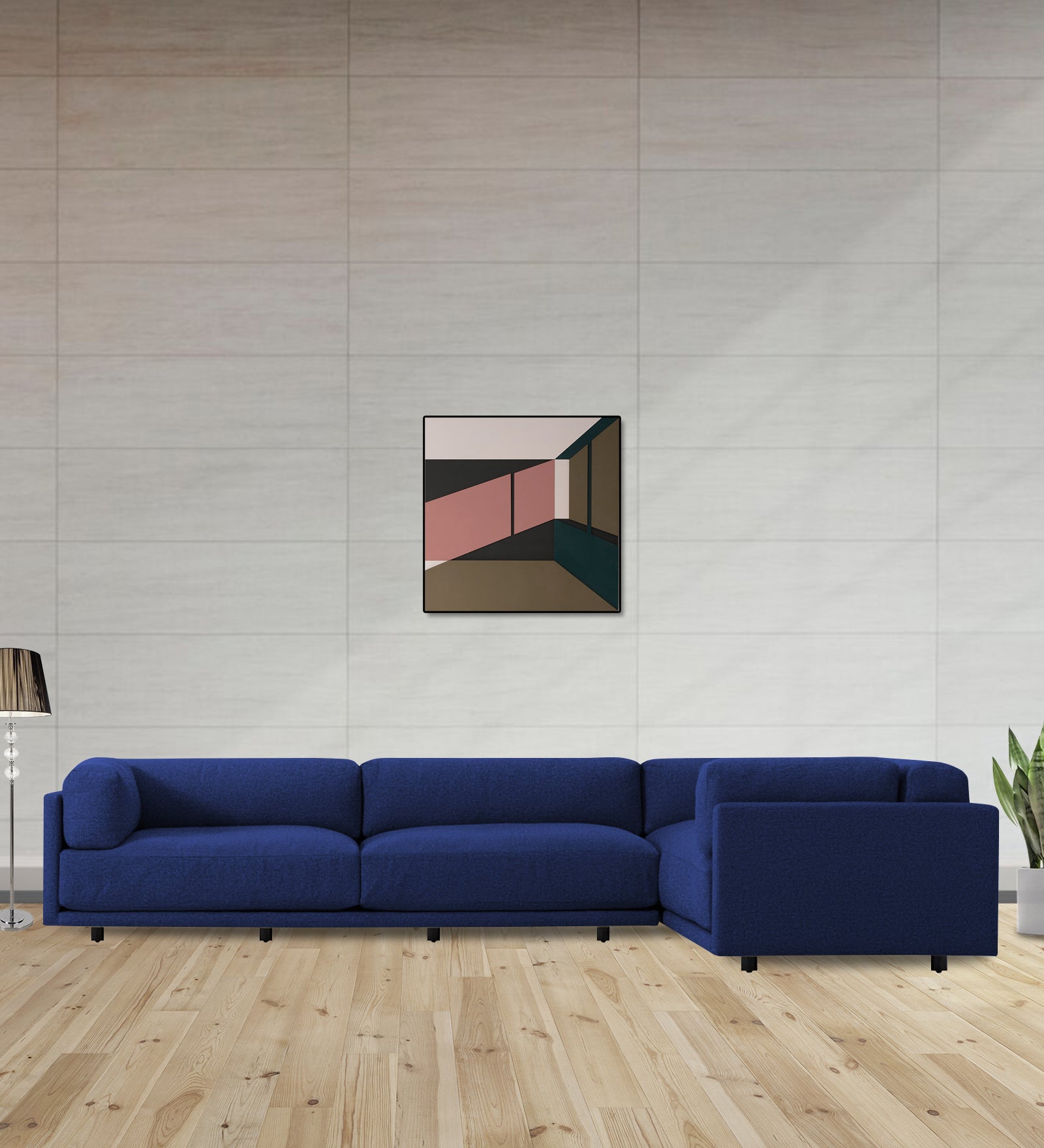 Nixon Fabric 6 Seater LHS Corner Sofa In Royal Blue Colour - Febonic Living