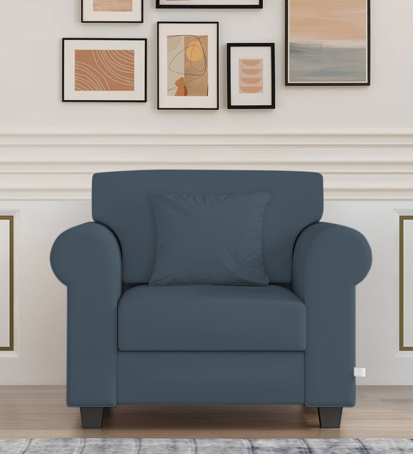 Numonk Velvet 1 Seater Sofa In Oxford Blue Colour - Febonic Living
