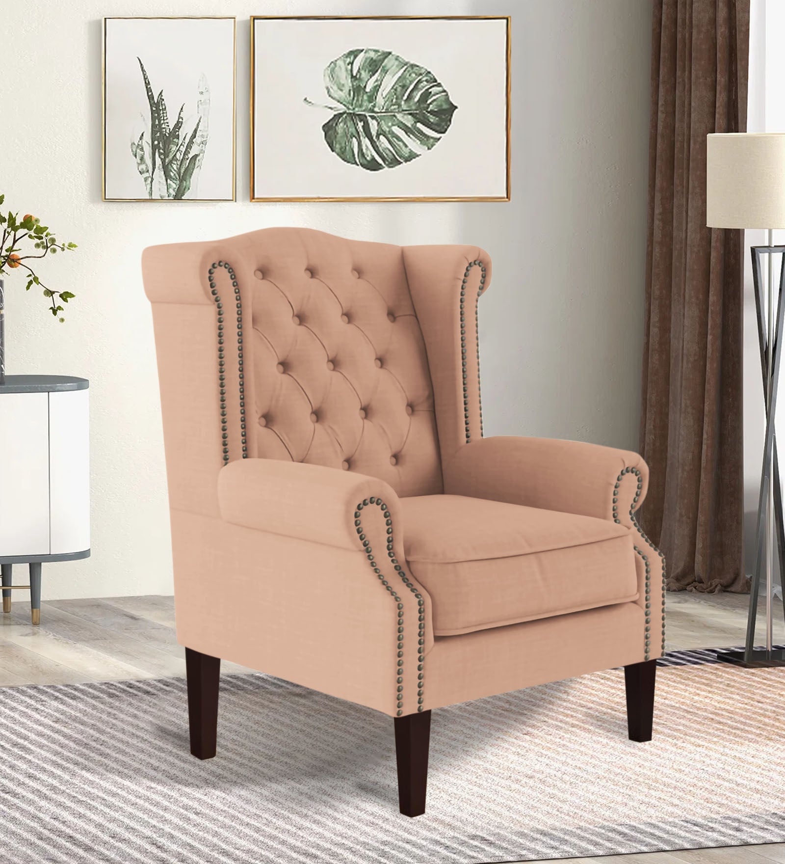 Nottage Fabric Wing Chair In Cosmic-beige Colour - Febonic Living