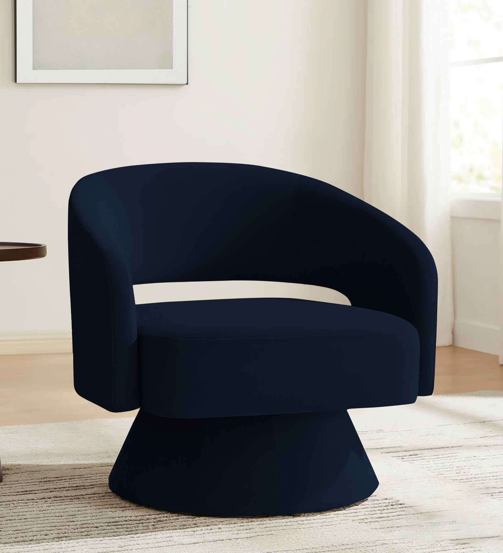 Pendra Velvet Swivel Chair In Dark Blue Colour - Febonic Living