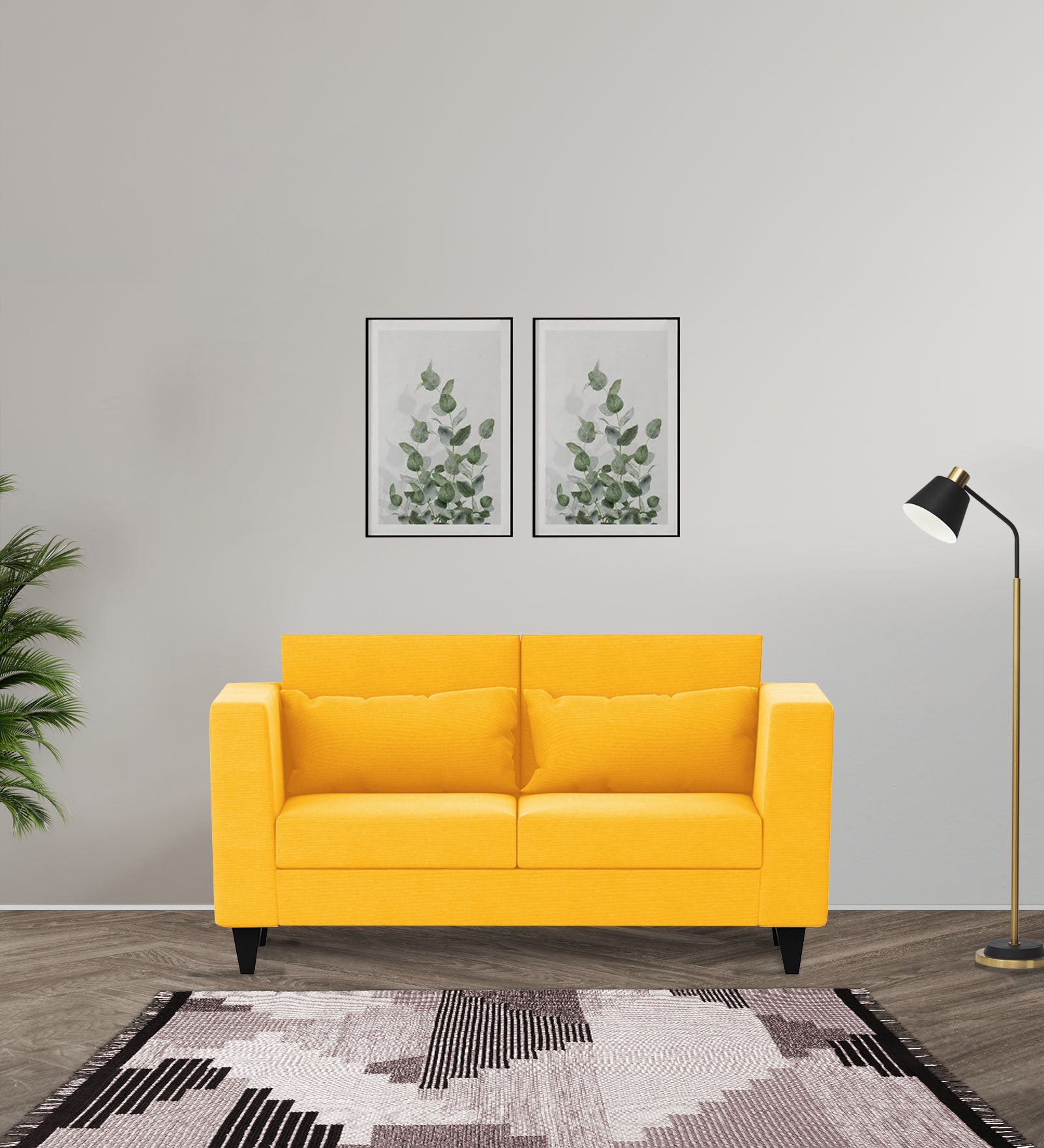 Nipul Fabric 2 Seater Sofa In Bold Yellow Colour - Febonic Living