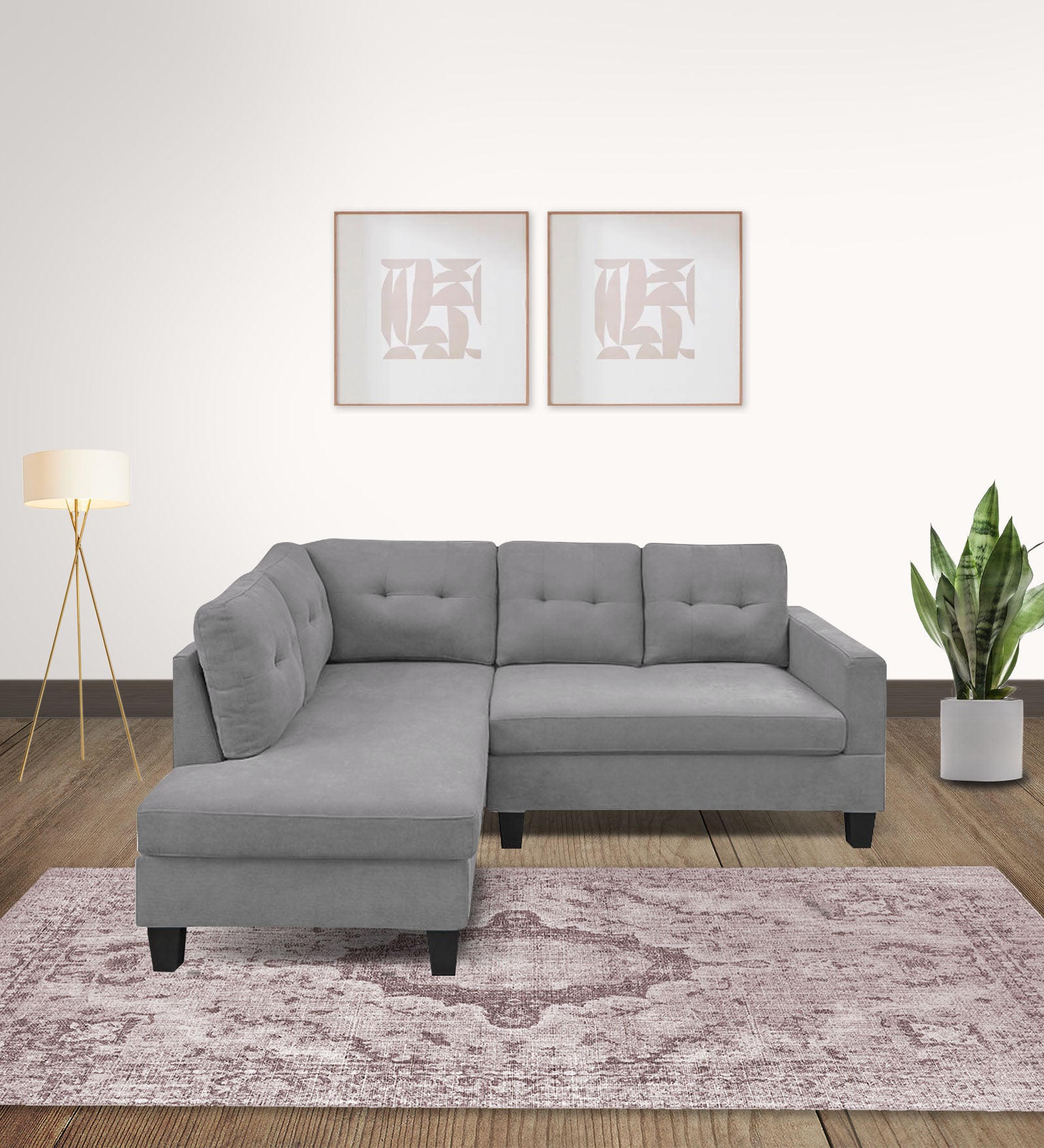 Thomas Fabric RHS Sectional Sofa (2+Lounger) In Lit Grey Colour - Febonic Living