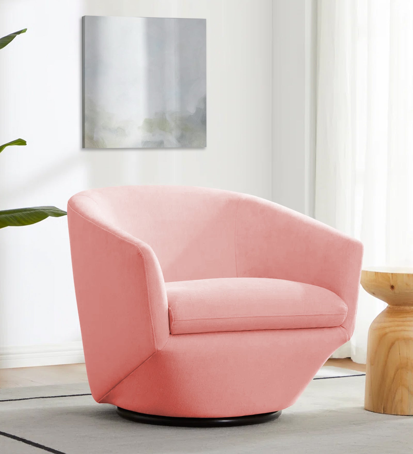 Haddie Velvet Swivel Chair In Millennial Pink Colour - Febonic Living