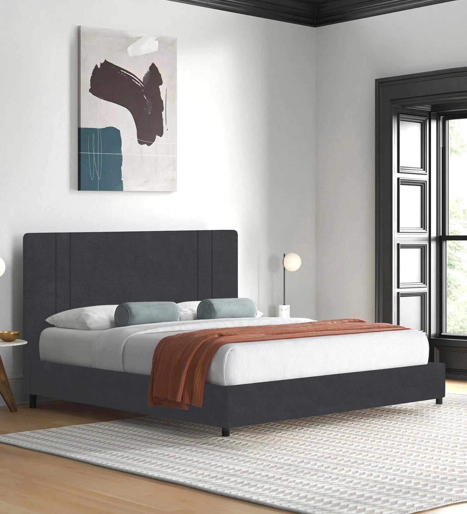 Asyra Velvet Queen Size Bed in Davy Grey Colour With Box Storage - Febonic Living