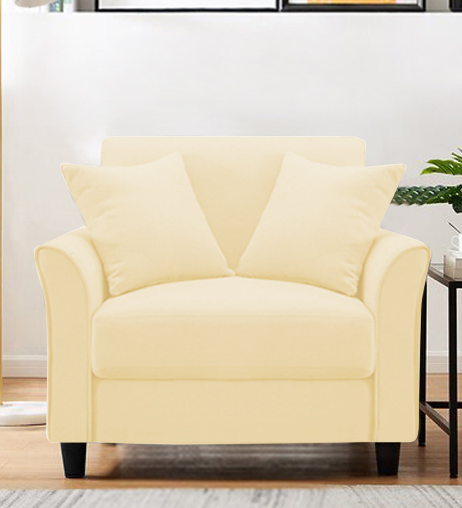 Daroo Velvet 1 Seater Sofa In Sandy Beige Colour - Febonic Living