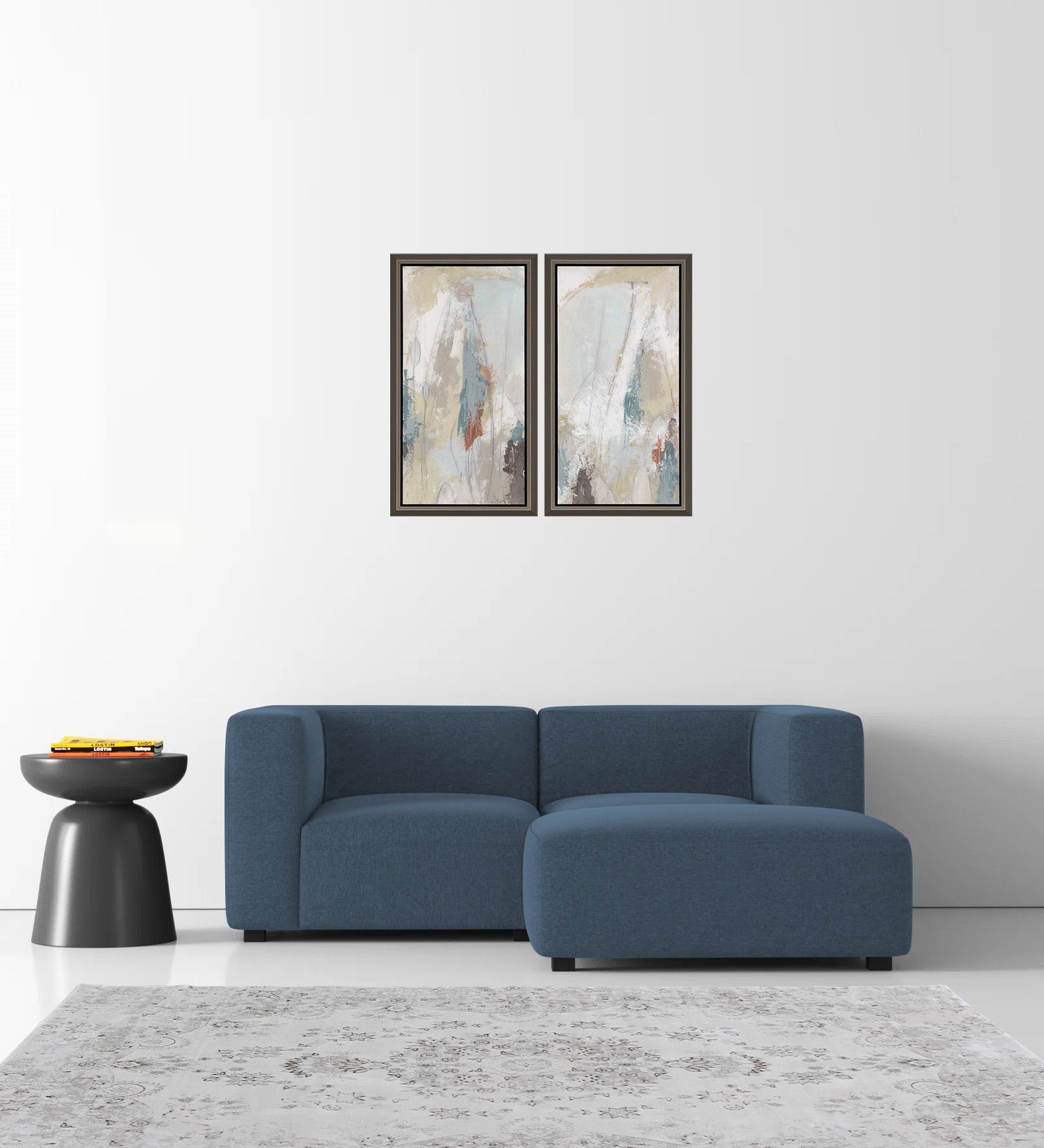 Dora Velvet LHS Sectional Sofa (2+Ottoman Lounger) In Oxford Blue Colour - Febonic Living